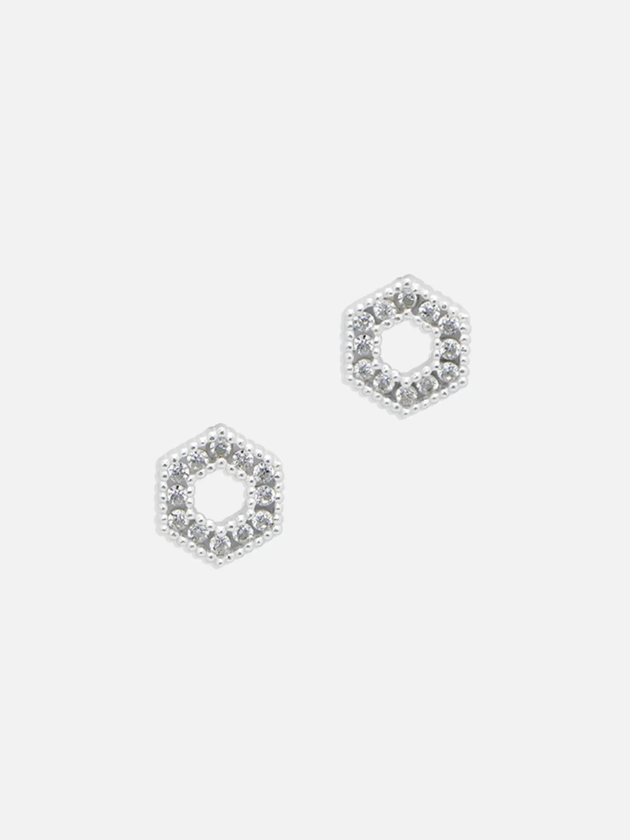 Hexagon Örhängen i Äkta Silver med Kubisk Zirkonia