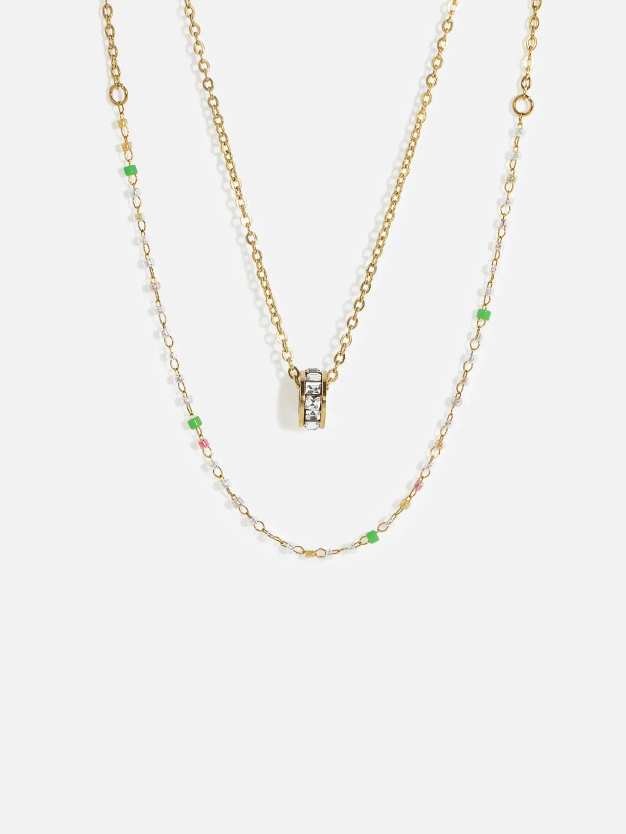 18K Guldpläterade Stål Halsband Två kedja med Kristall