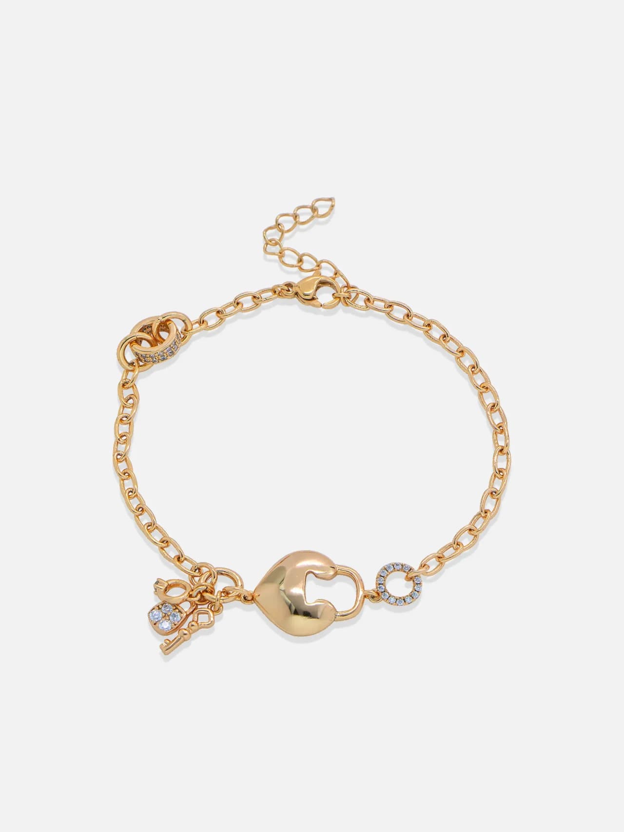 18K Guldpläterat Armband med Hjärtat, lås & Nyckel