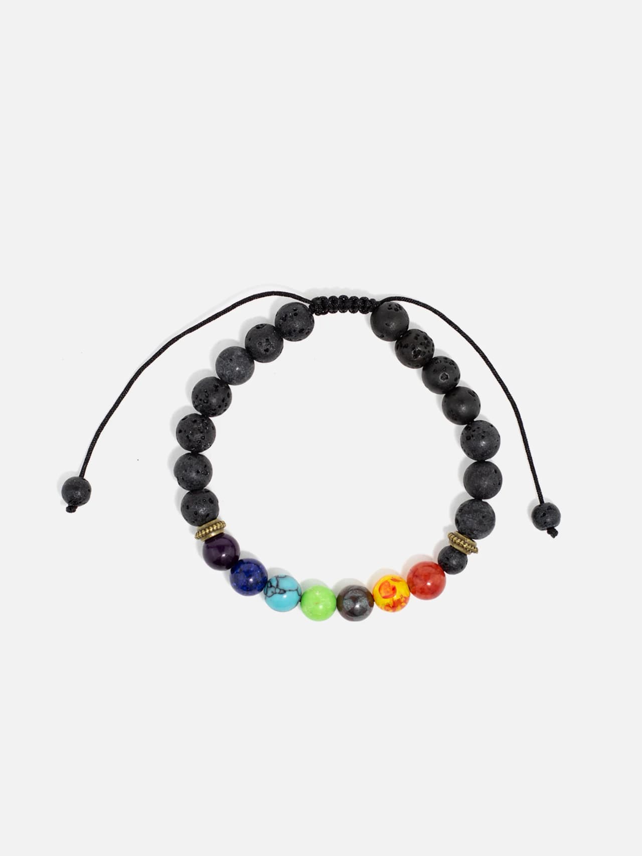 7 Chakra Armband med svarta lavastenar och färgglada chakrastenar – aromaterapi unisex armband