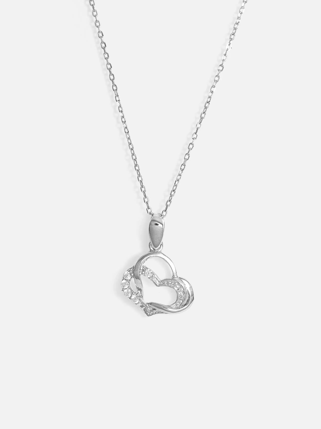 Äkta Silver Damhalsband - Dubbel Hjärta med Cubic Zirconia