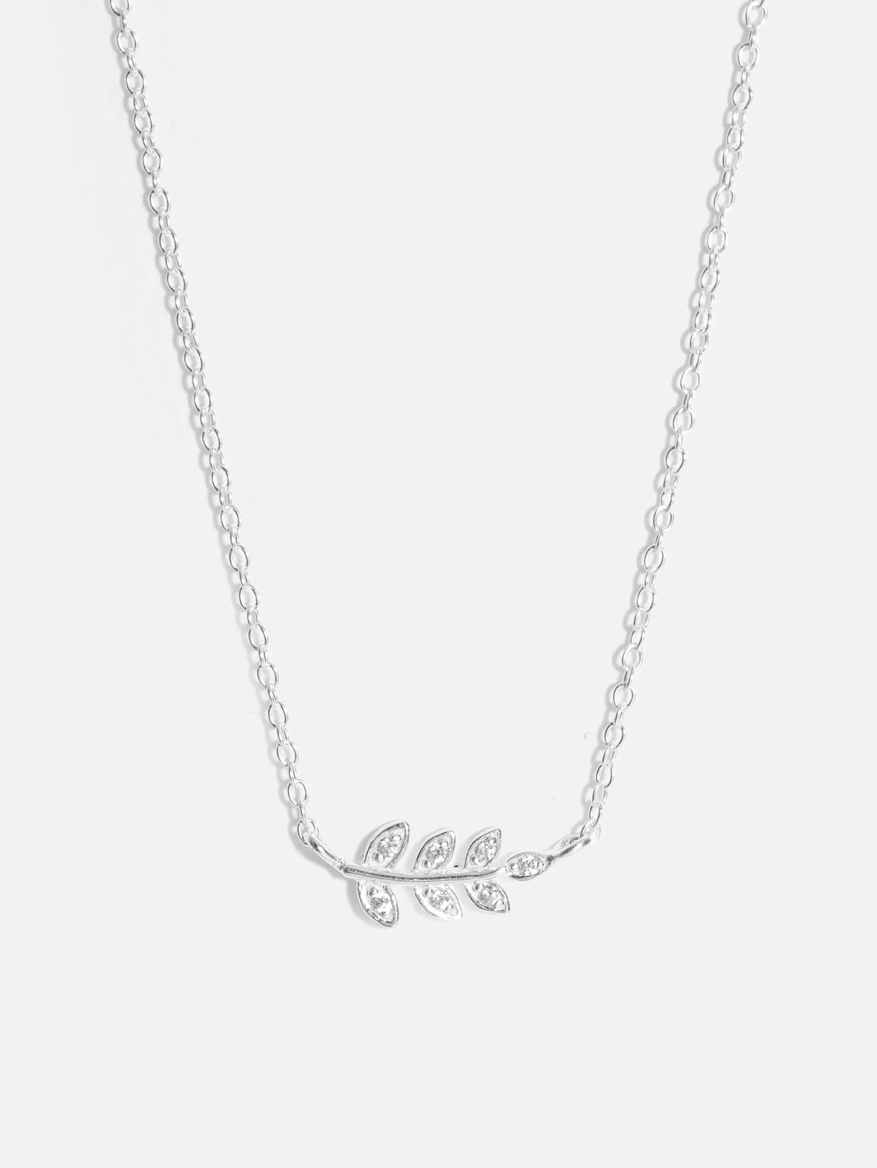 Äkta silverhalsband med bladmotiv och sju stenar av kubisk zirkonia