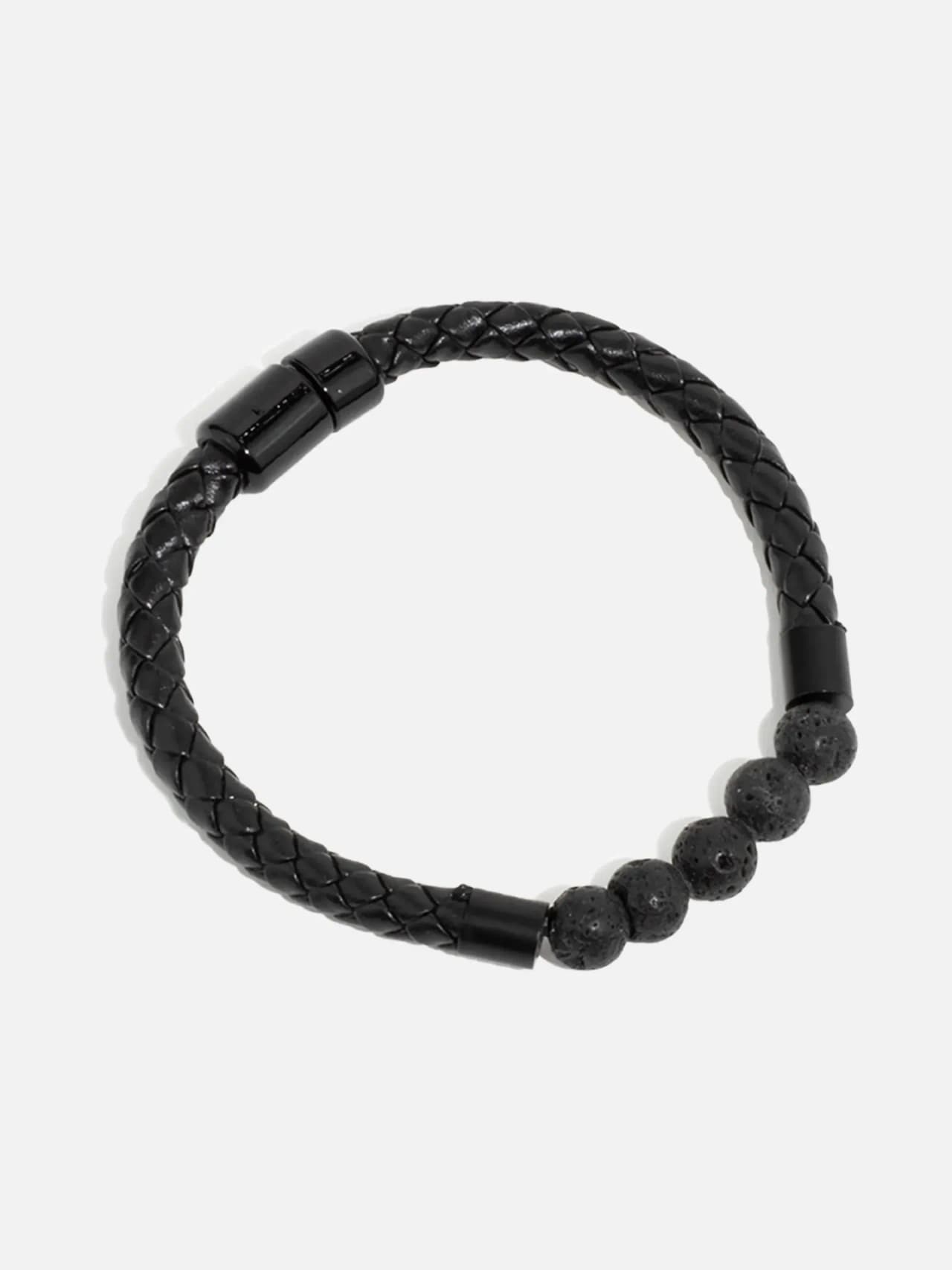 Armband i PU-Läder med Lavastenar - Magnetlås