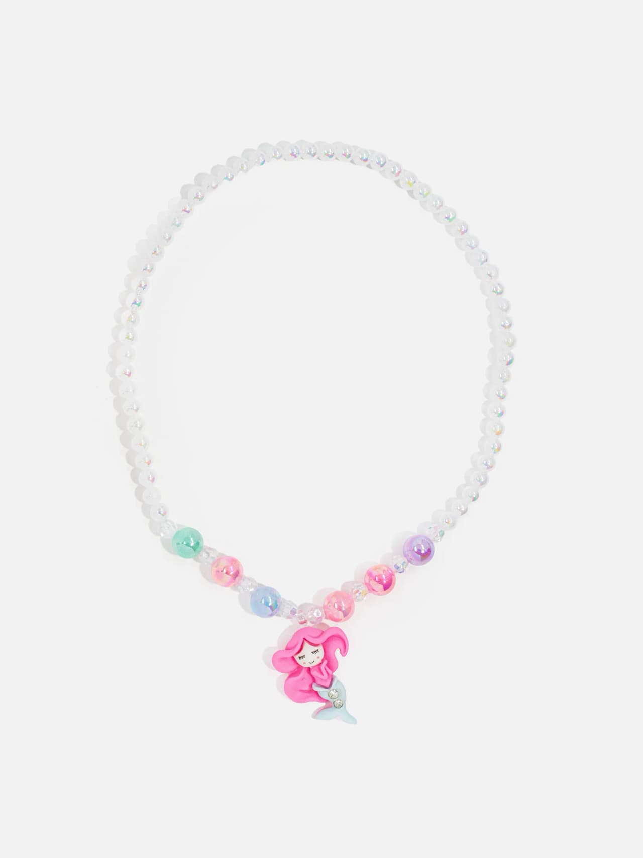 Barnsmyckeset med vitt pärlhalsband rosa sjöjungfruhänge
