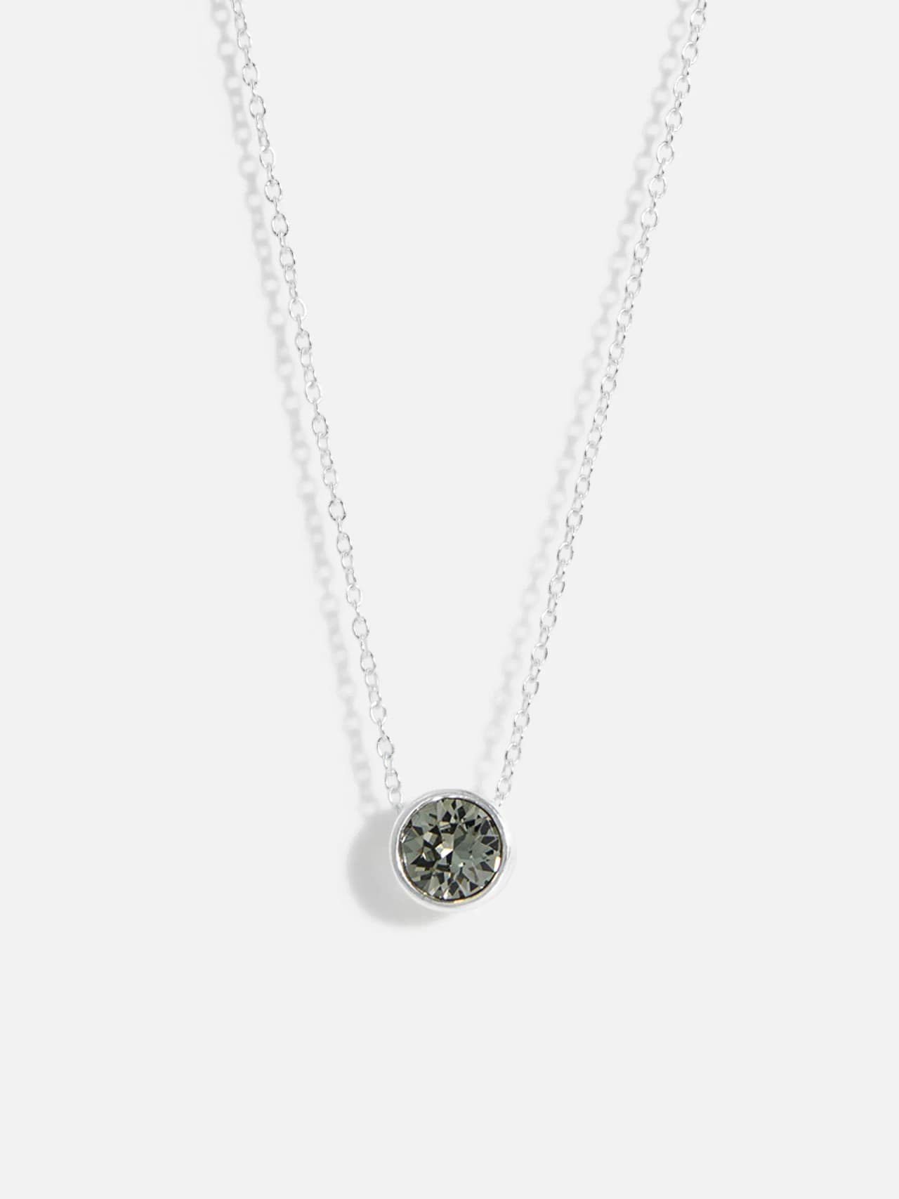 Charmig Halsband i Äkta Silver med Mörk Kristall
