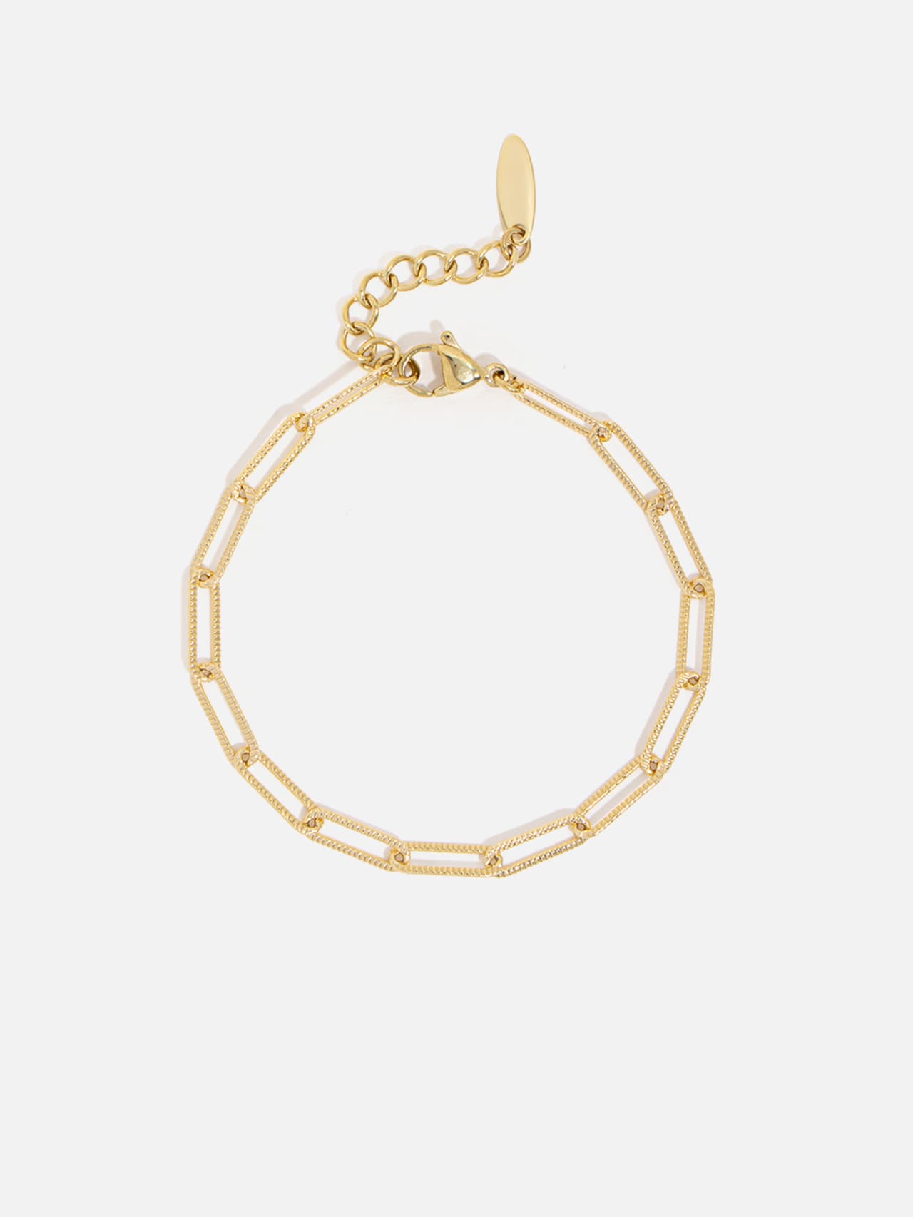 Dubbelt guldpläterat paperclip-armband 14K med texturerade rektangulära länkar, justerbar längd