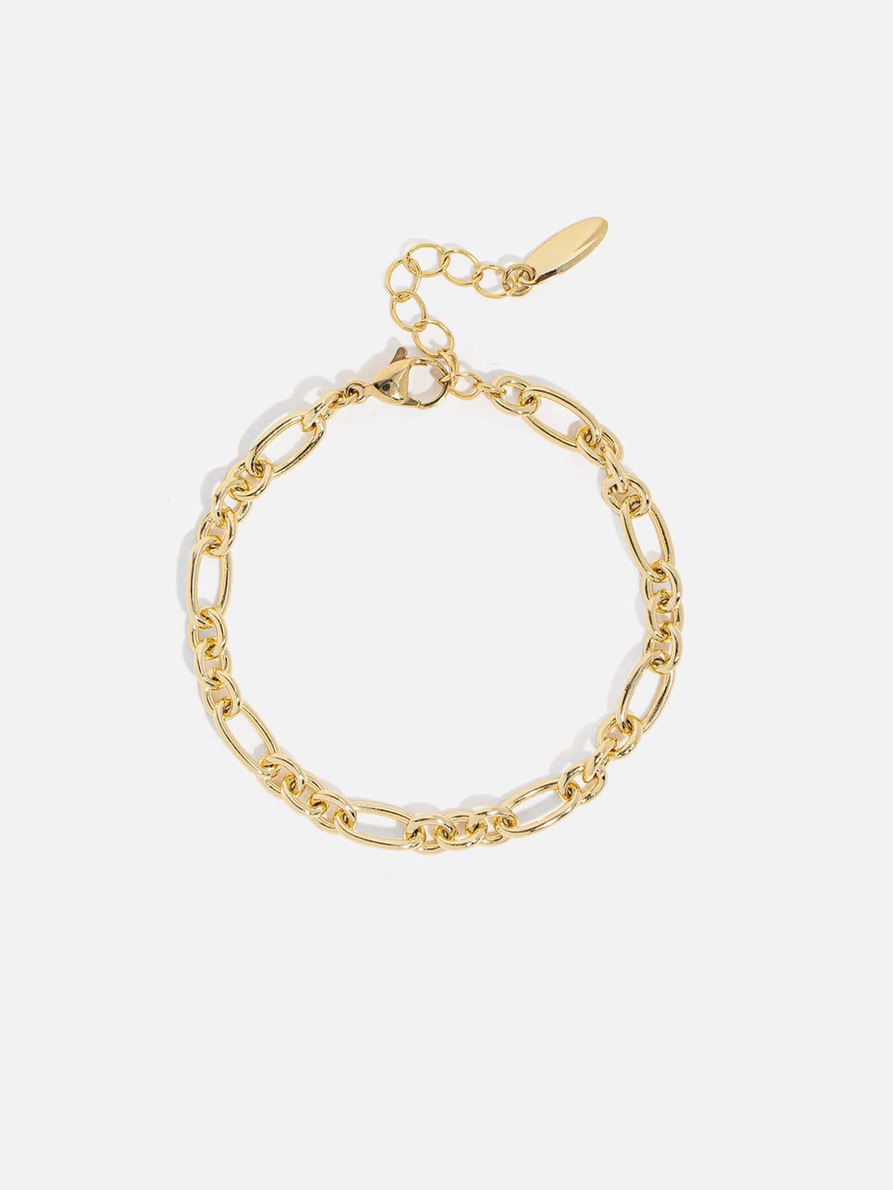 Guldpläterat figaroarmband 14K med omväxlande oval och runda länkar, 6 mm brett och justerbar längd