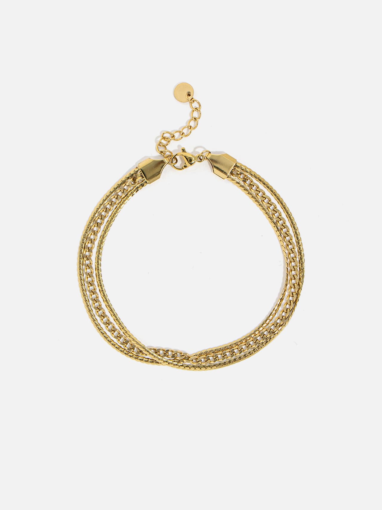 Flerskiktat guldpläterat armband i rostfritt stål 14K med tre parallella kedjor, 6 mm brett och justerbar längd