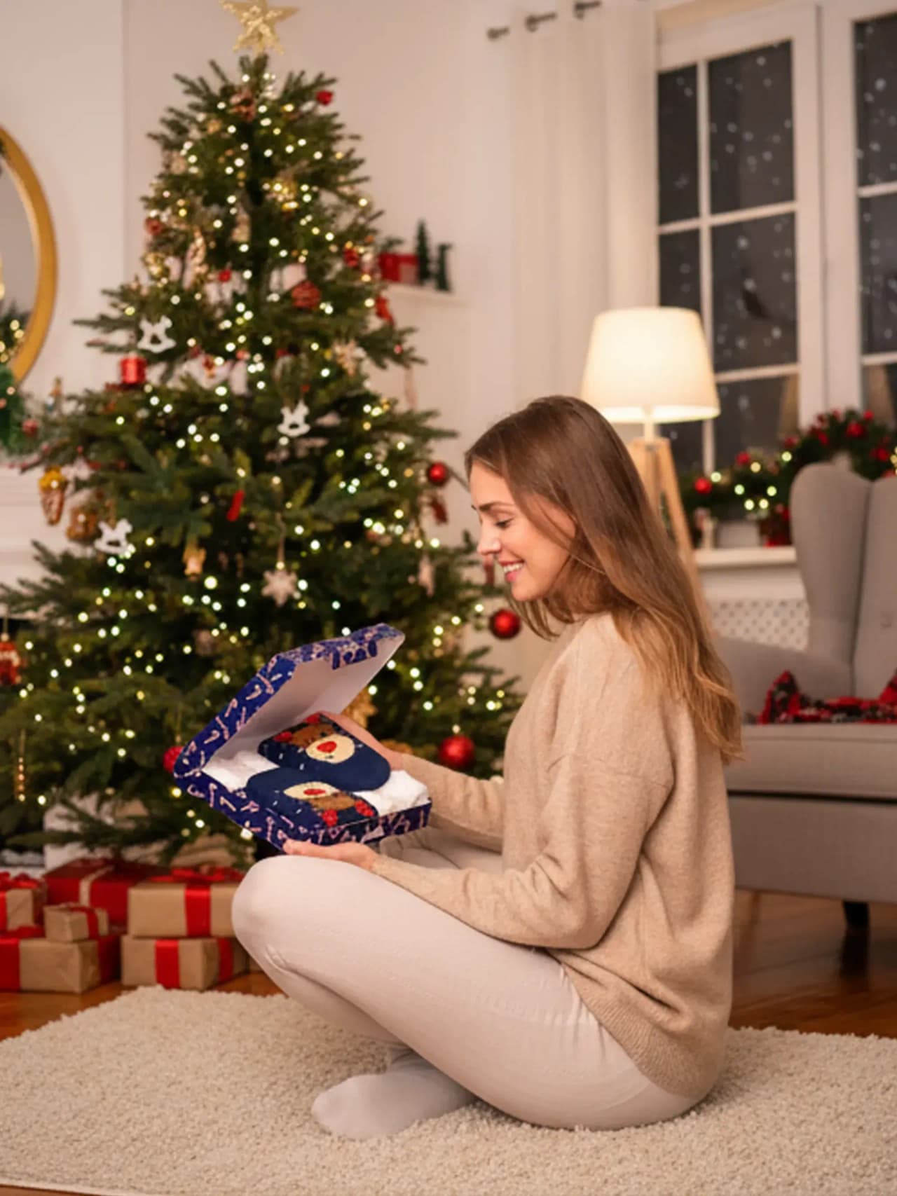 Fluffiga Vinterstrumpor med Julmotiv – Extra Varma & Sköna