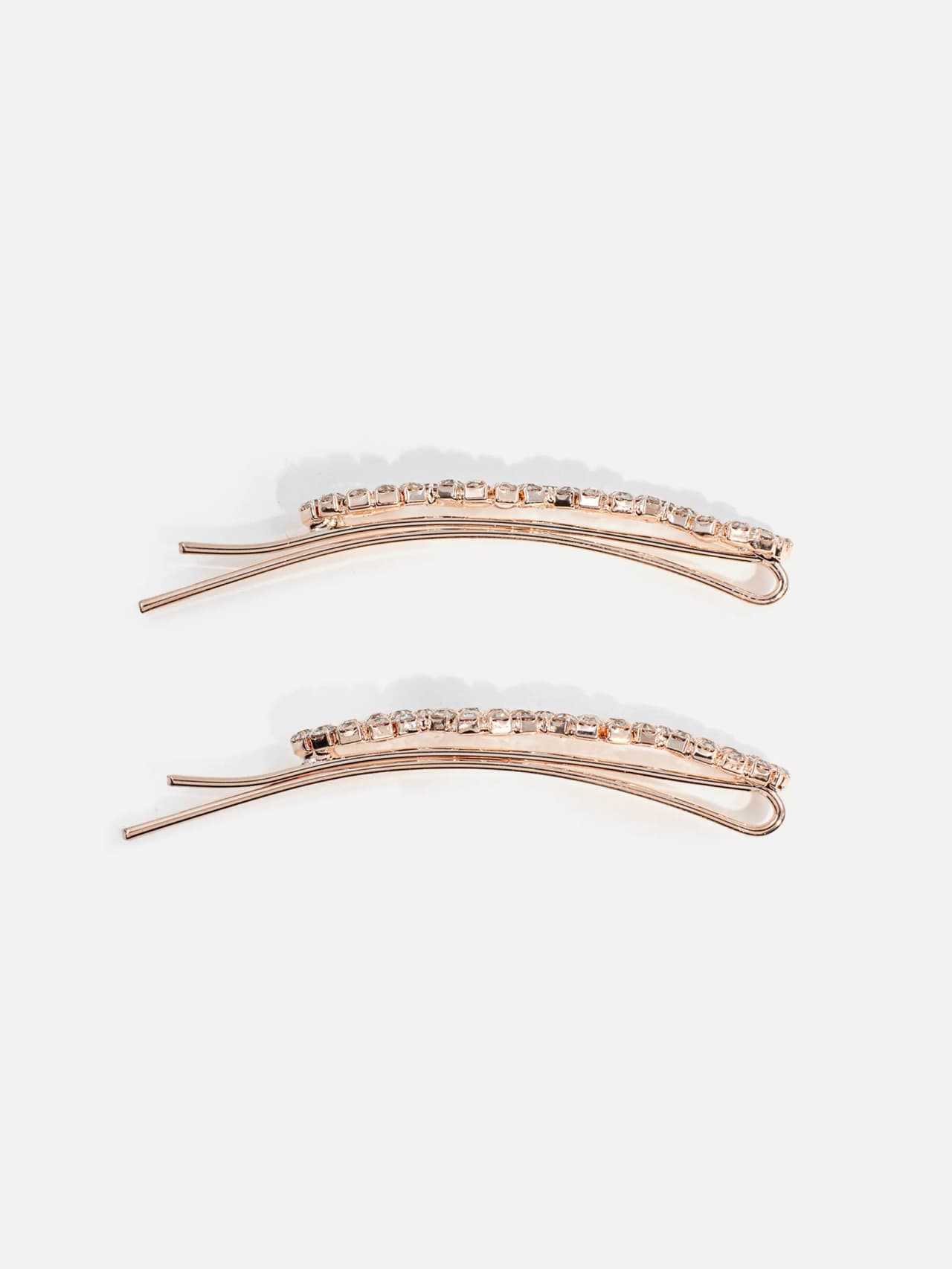 Roséguldsfärgade hårnålar med bladformat mönster av klara strass, elegant håraccessoar