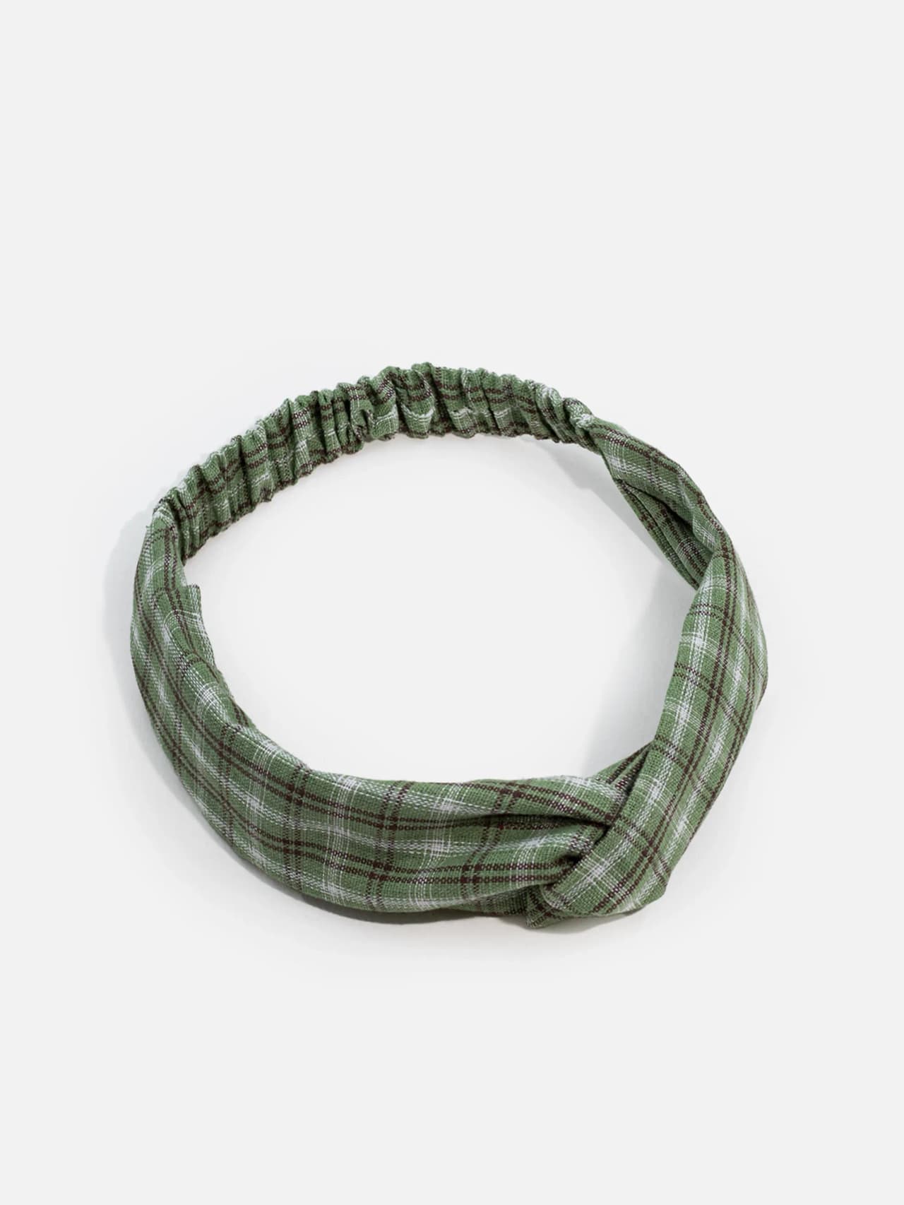Knutat hårband i grönt, vitt och brunt tartan/rutmönster