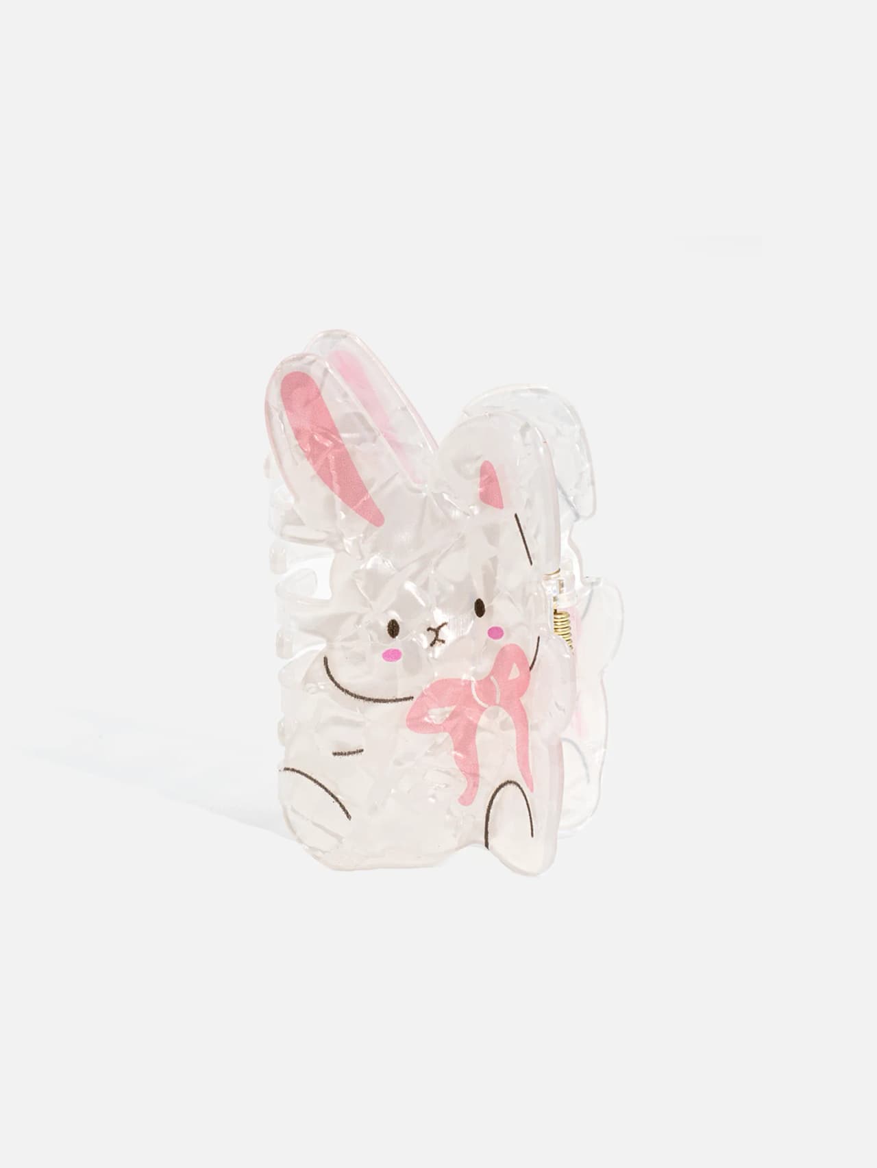 Transparent hårklämma med kaninmotiv, rosa öron och rosa rosett