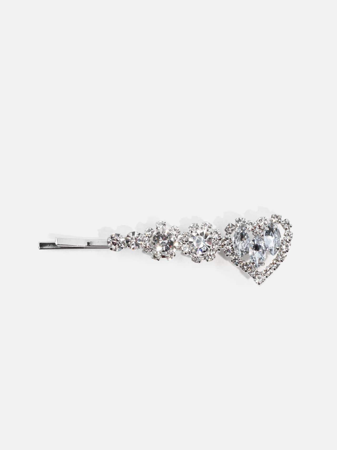 Silverfärgat hårspänne med hjärtformad rhinestone och klara kristaller