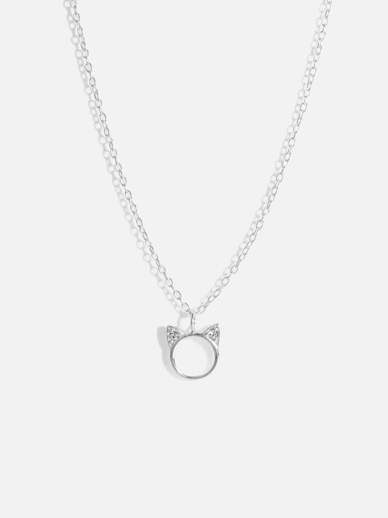 Kattformad Damhalsband i Äkta Silver med Kristall