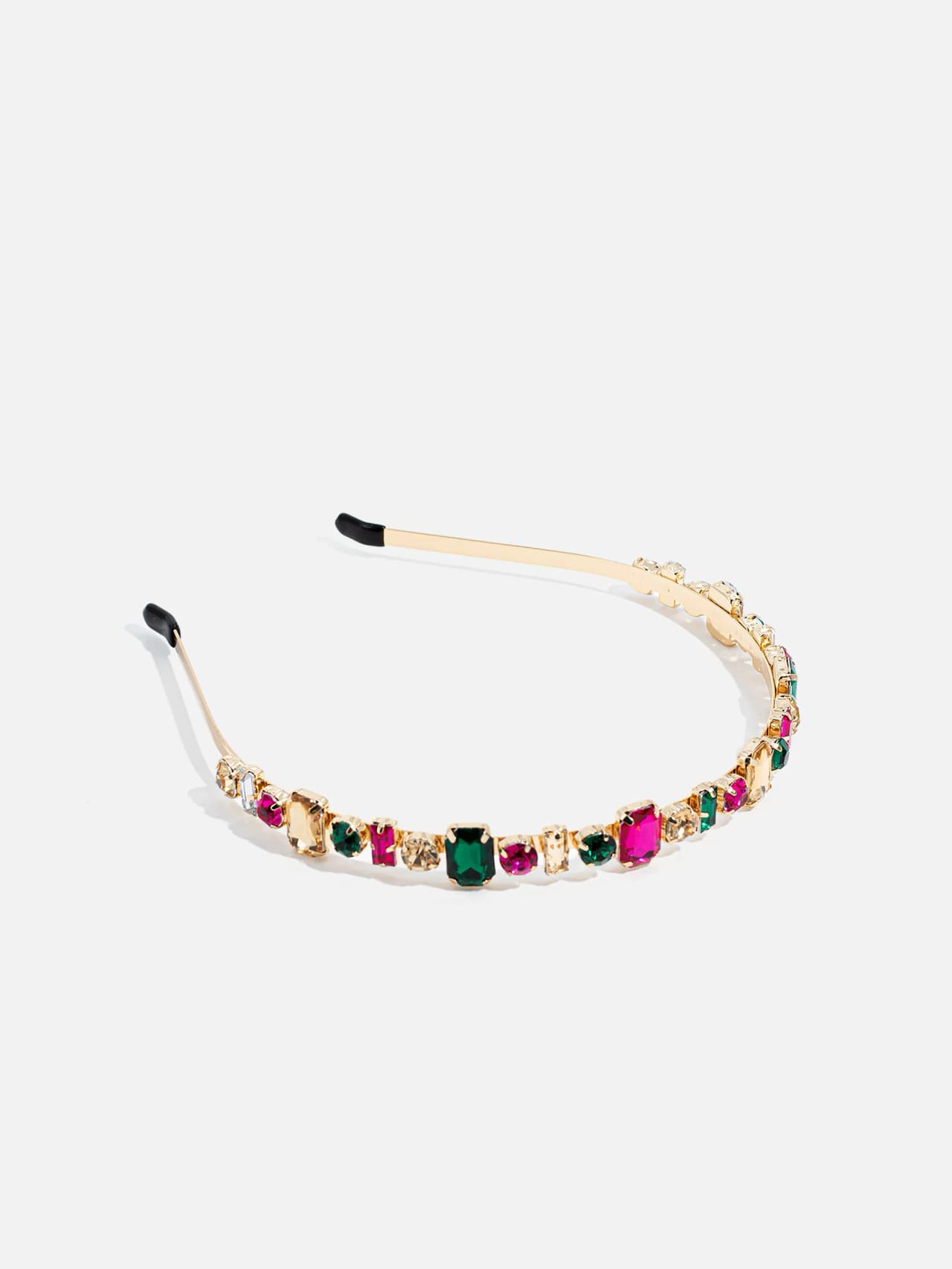 Guldfärgat kristalldiadem med smaragdgröna rosa och champagnefärgade stenar – hårband från Le Lika