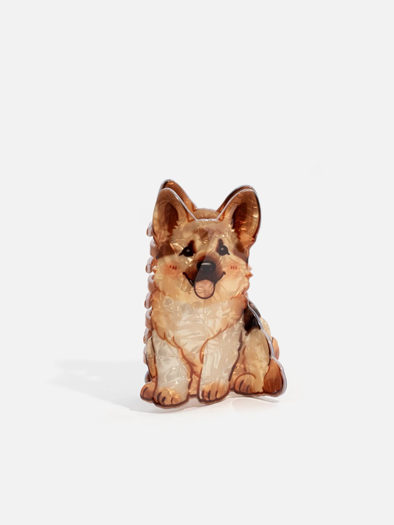 Hårklämma med söt hunddesign framifrån på vit bakgrund