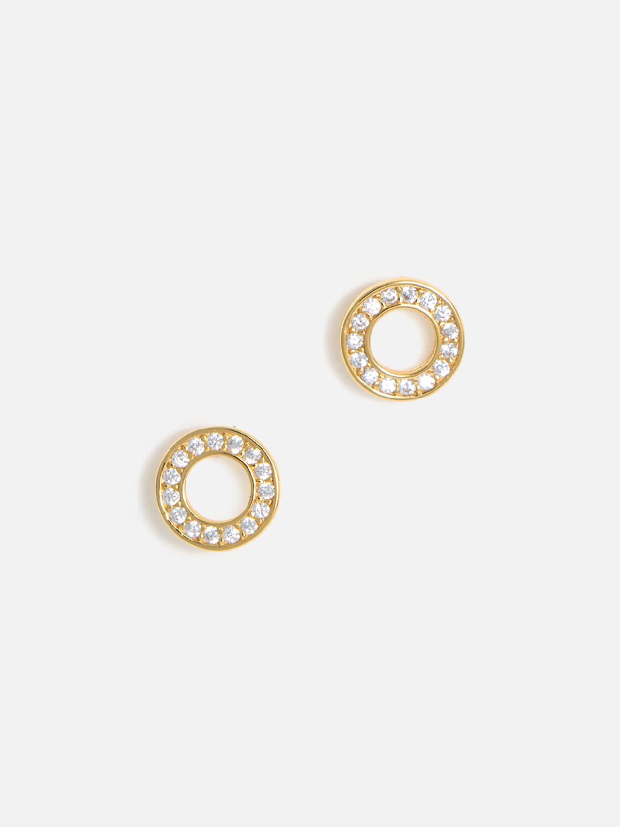 Cirkelformade halo stiftörhängen med kubisk zirkonia i 14K guldpläterad äkta silver 925 – framsida