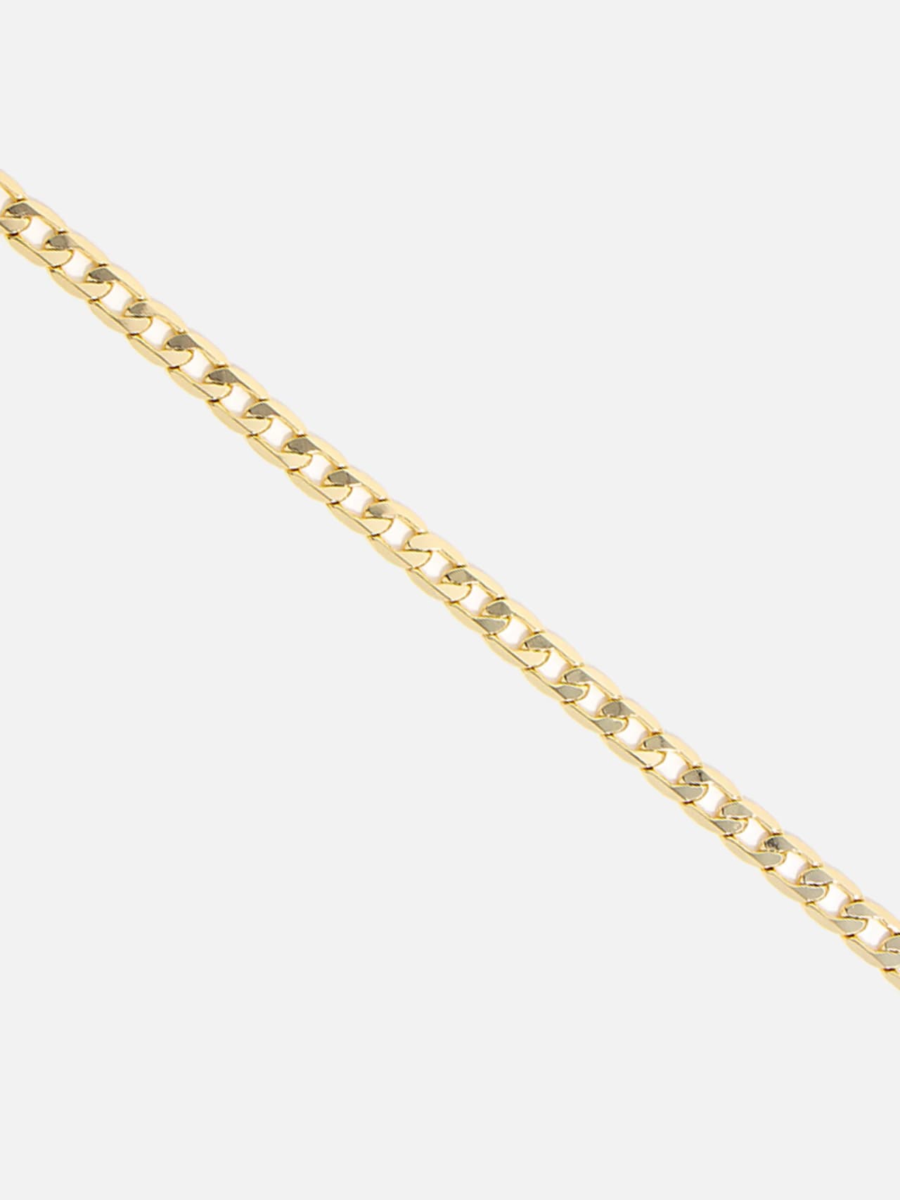 Närbild på pansarkedja 14K guldpläterat – platta polerade länkar i detaljvy