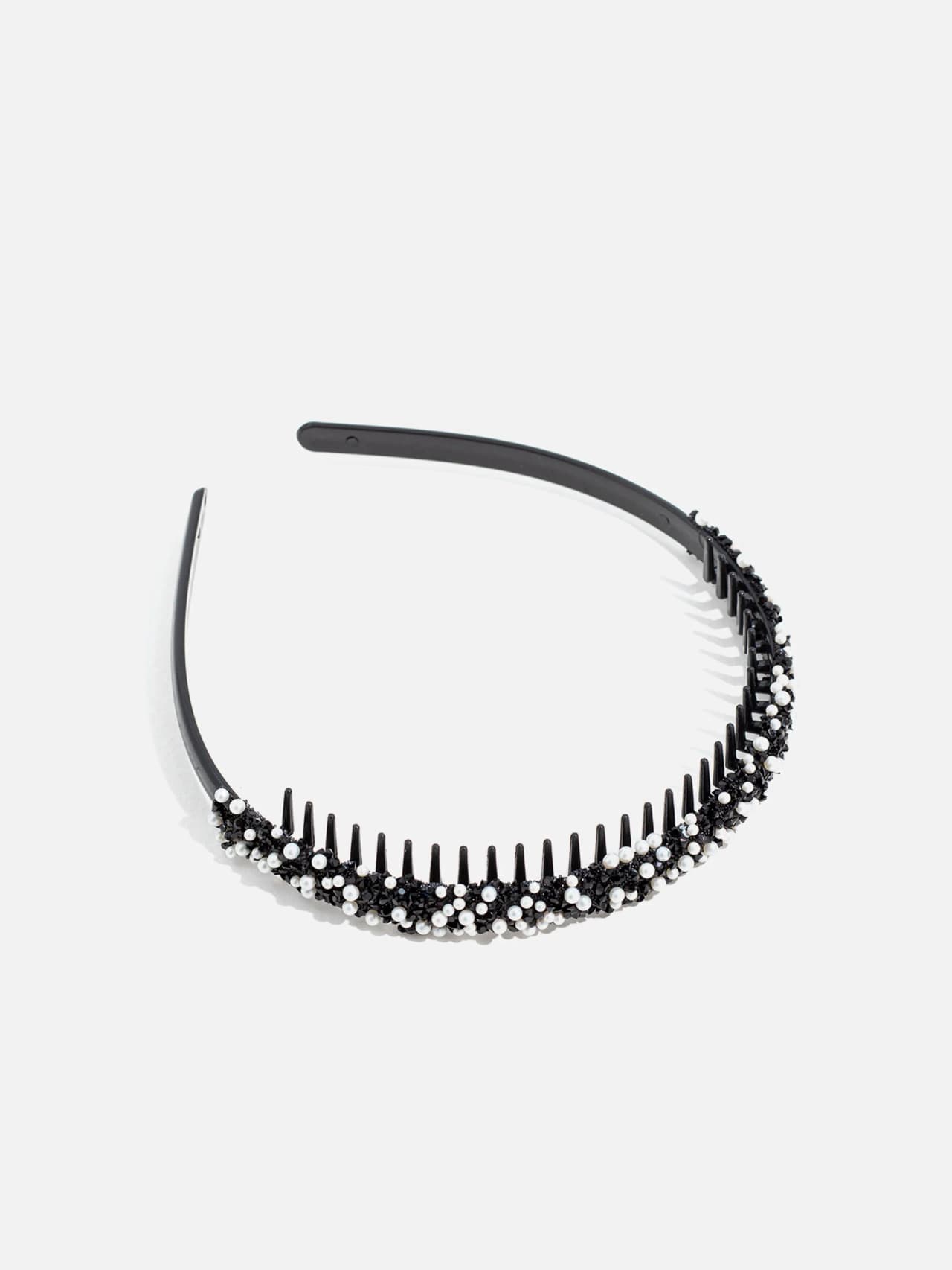 Pärldekorerat diadem med kamtänder i svart plast – elegant hårband med pärlor Le Lika