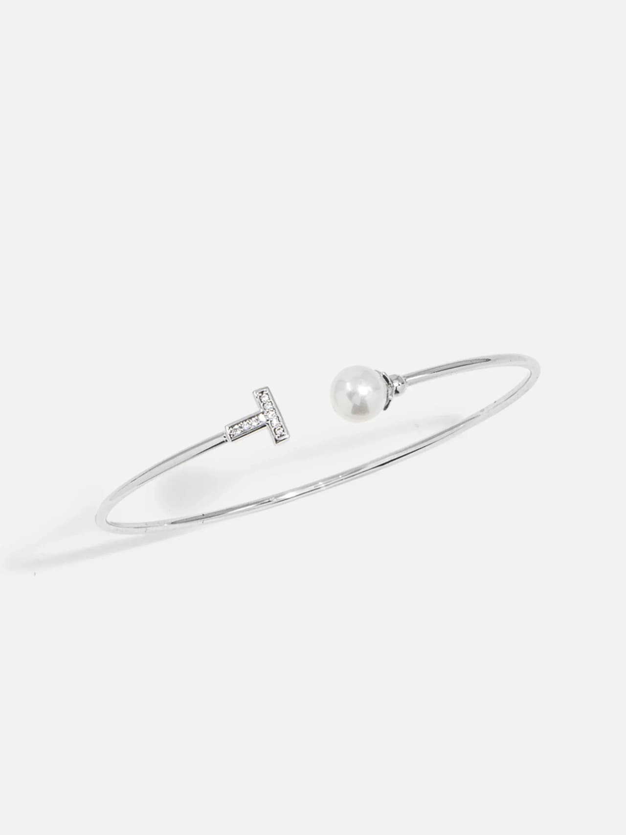 Rhodiumpläterat Bangle med Cubic Zirconia och Pärldetalj