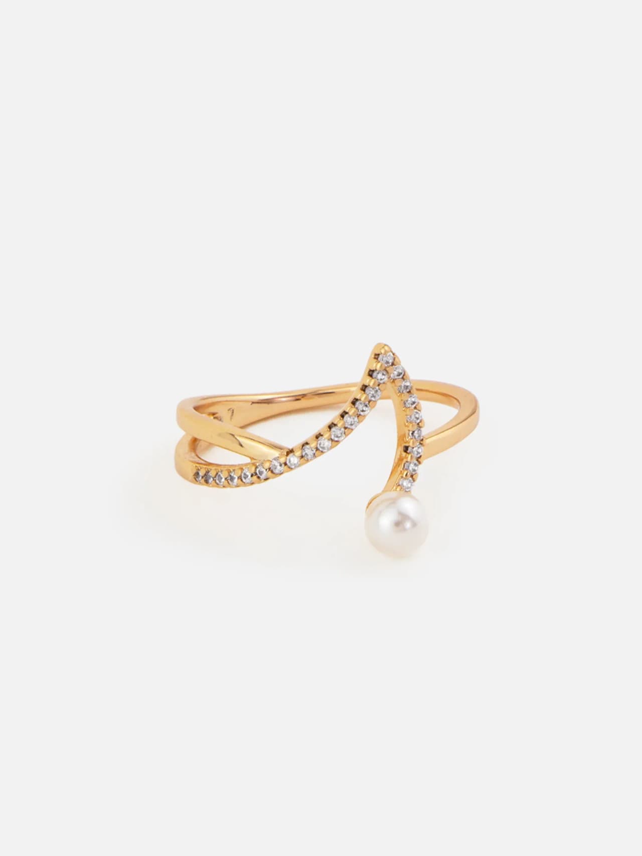 Ring i 18K Guldpläterad med Cubic Zirconia och Pärl