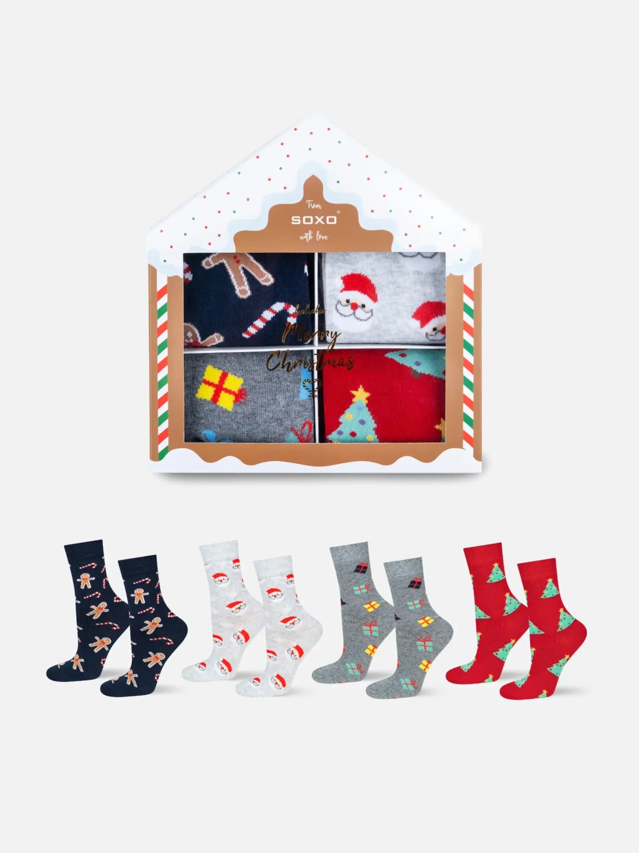 Roliga Strumpor Julmys – Dam 4-pack med Tomte & Pepparkaka