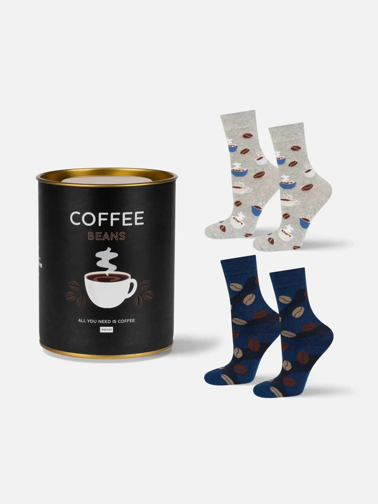Roliga strumpor Premium Kaffemotiv – Dubbelpack i Burk