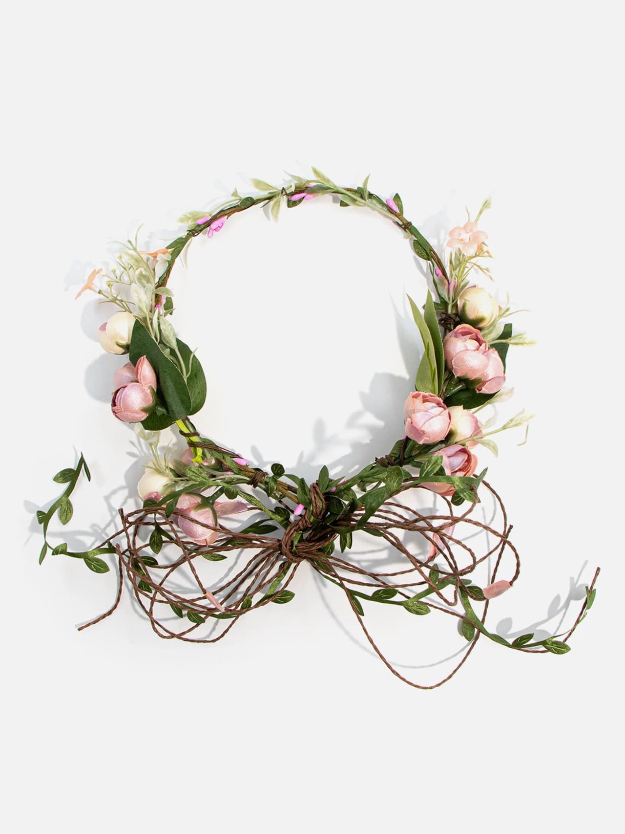 Romantisk blomkrans i rosa med justerbara band för midsommar