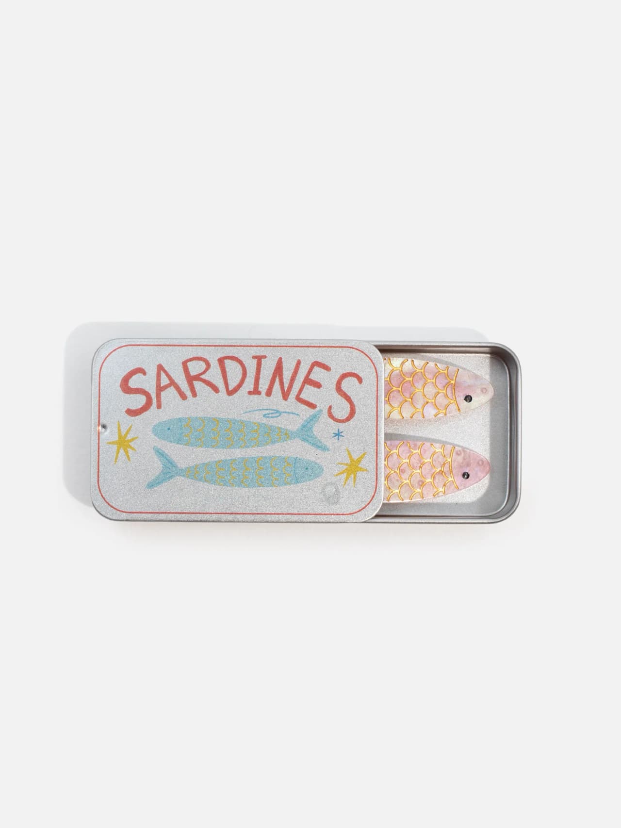 Metallask med sardindesign för hårspännen i presentförpackning 2pack