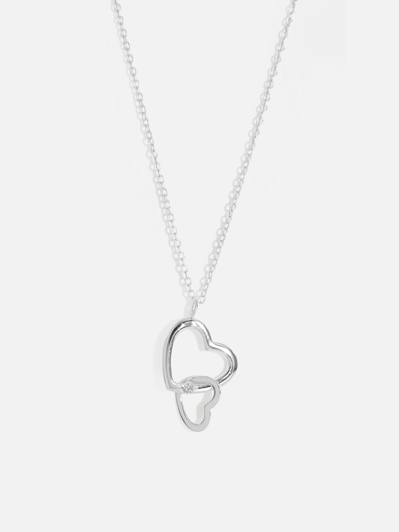 Halsband i 925 silver med dubbla hjärtan och CZ-sten på 45 cm kedja
