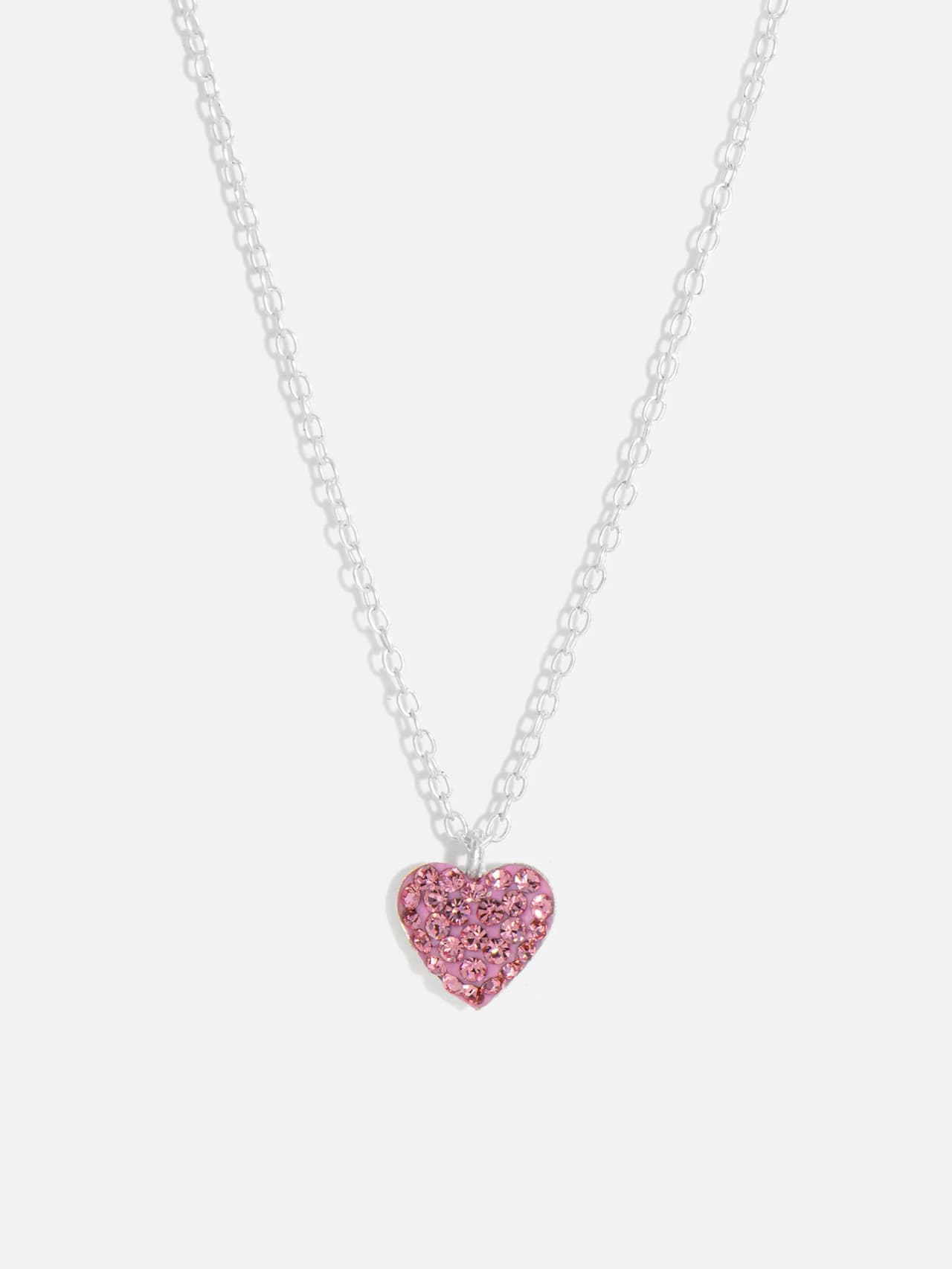Silverhalsband i 925 sterling silver med hjärthänge i rosa kristaller
