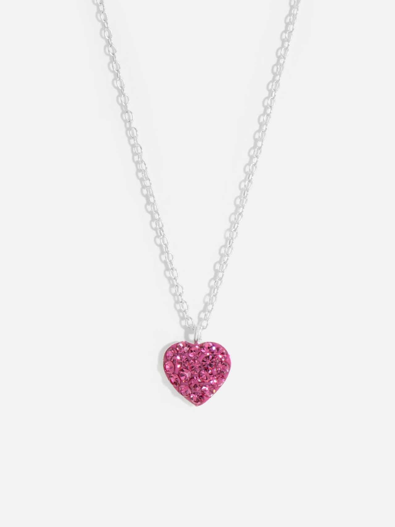 Silverhalsband i 925 sterling silver med hjärthänge i rosa kristaller och tunn kedja