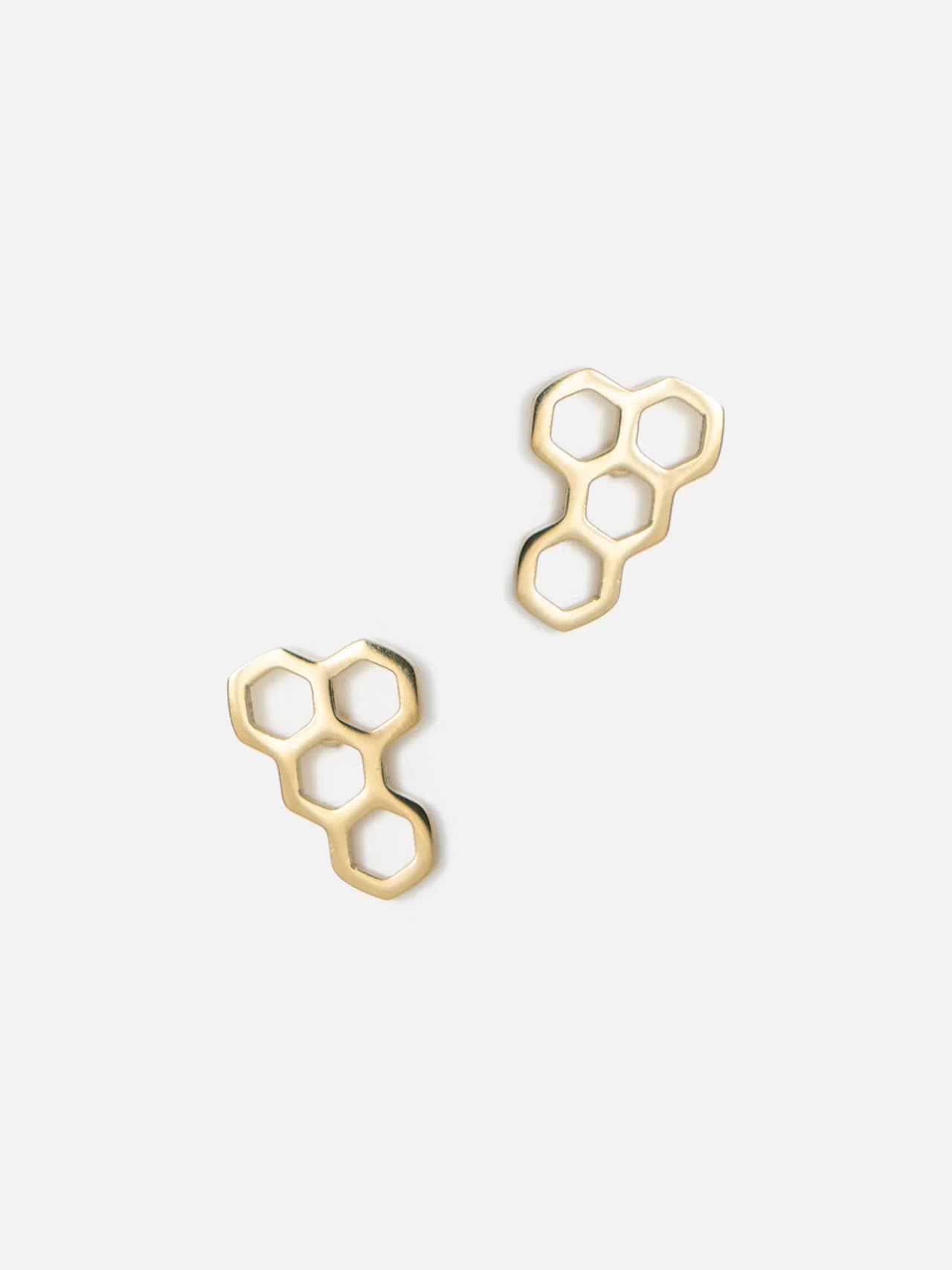 Stiftörhängen i 18K Guldpläterat Stål i Hexagonform