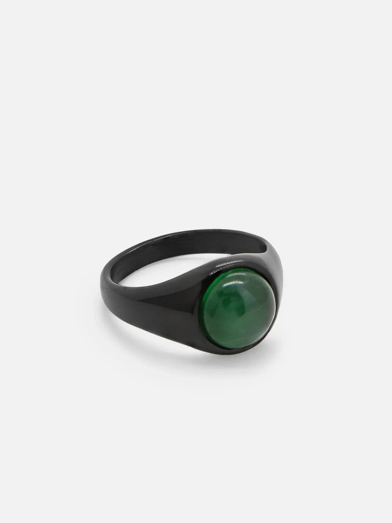Svart Stål Ring med Mörkgrön Sten