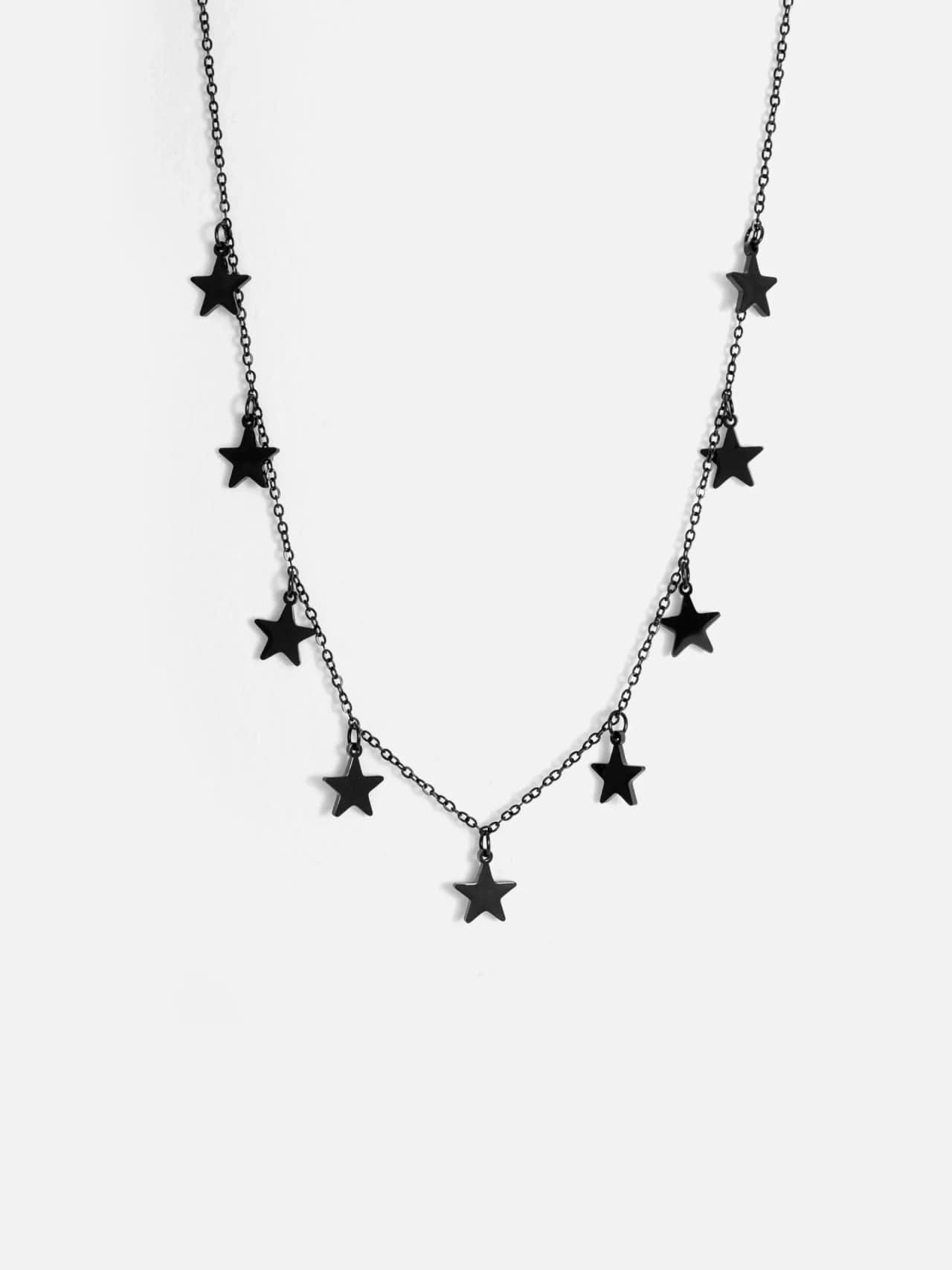 Svart Stålhalsband med Hängande Stjärnor