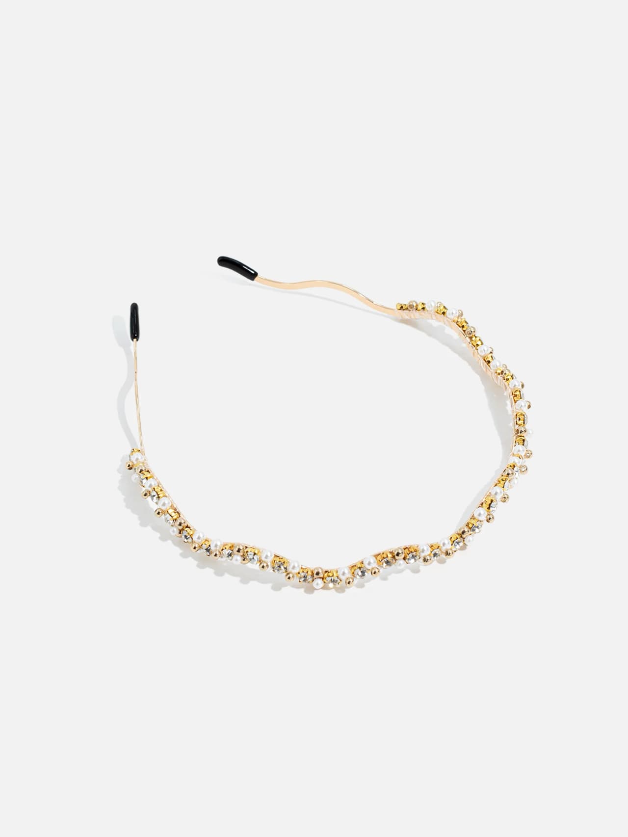 Tvinnat diadem i guld med pärlor och strass – elegant hårsmycke från Le Lika