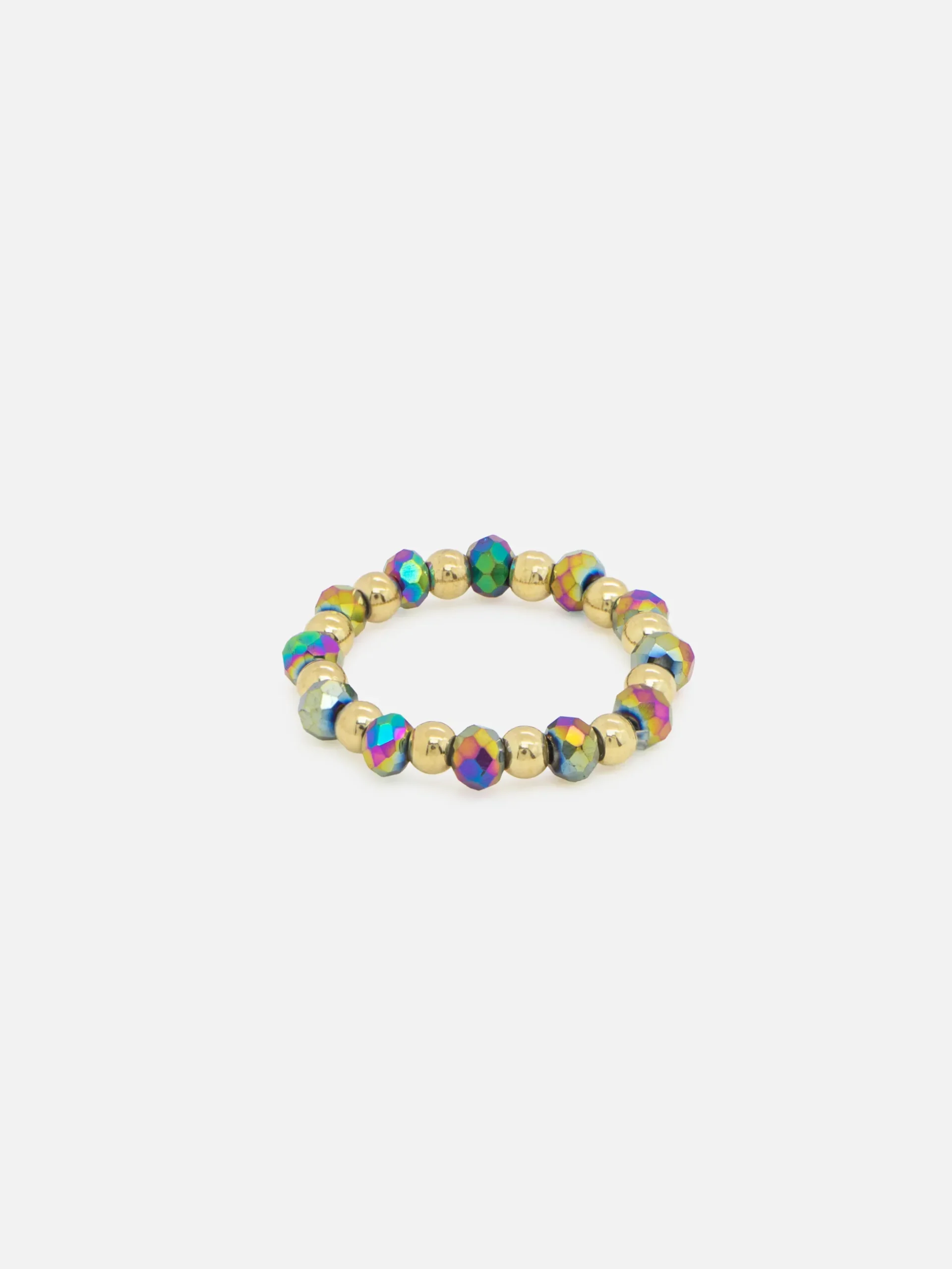 Elastic Ring - Guldpläterat Stål med elastisk tråd och färgglada stål beads