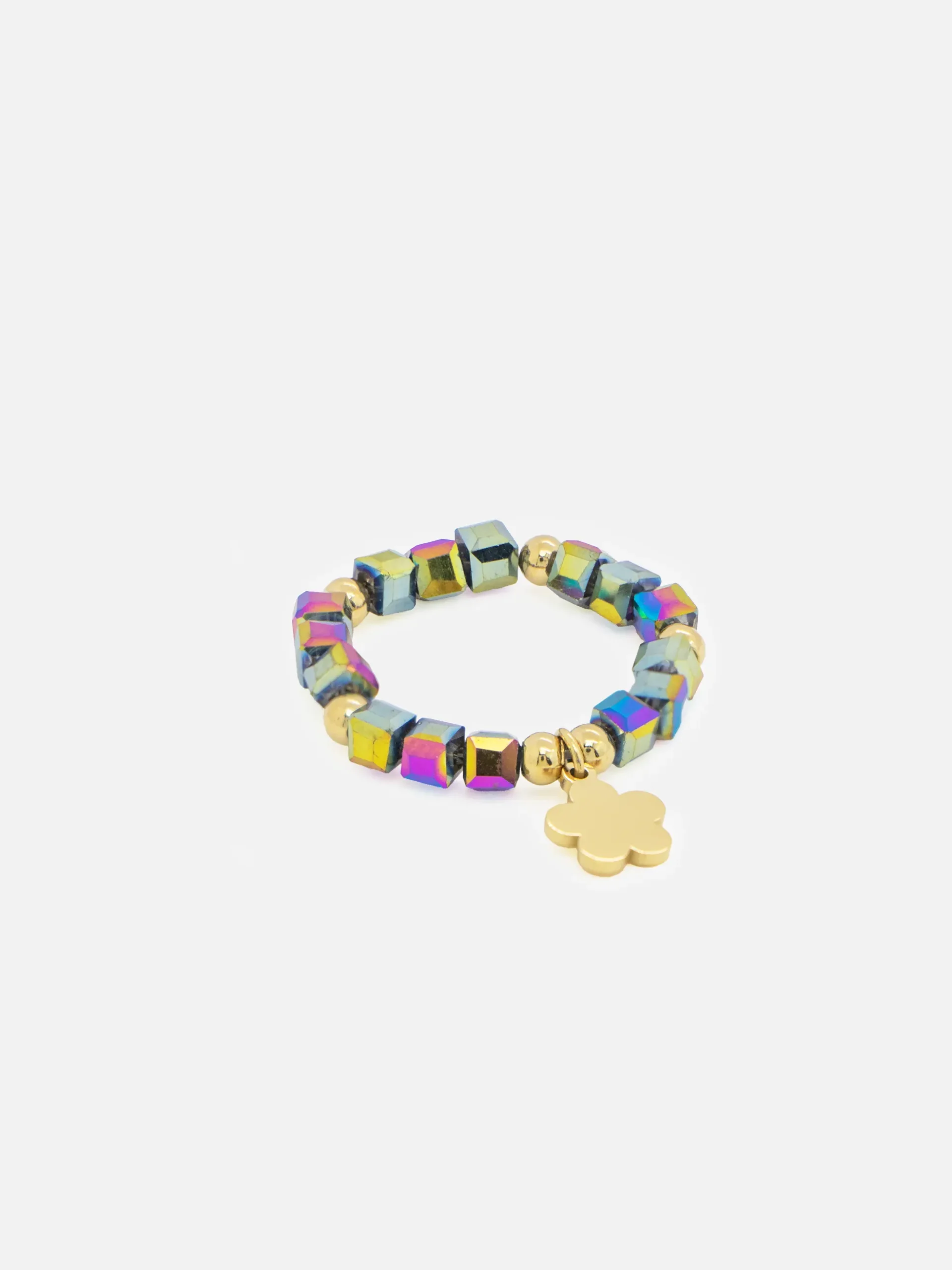 Elegant Guldpläterat Stål Bead med Elastic Ring med färgglada stål beads.