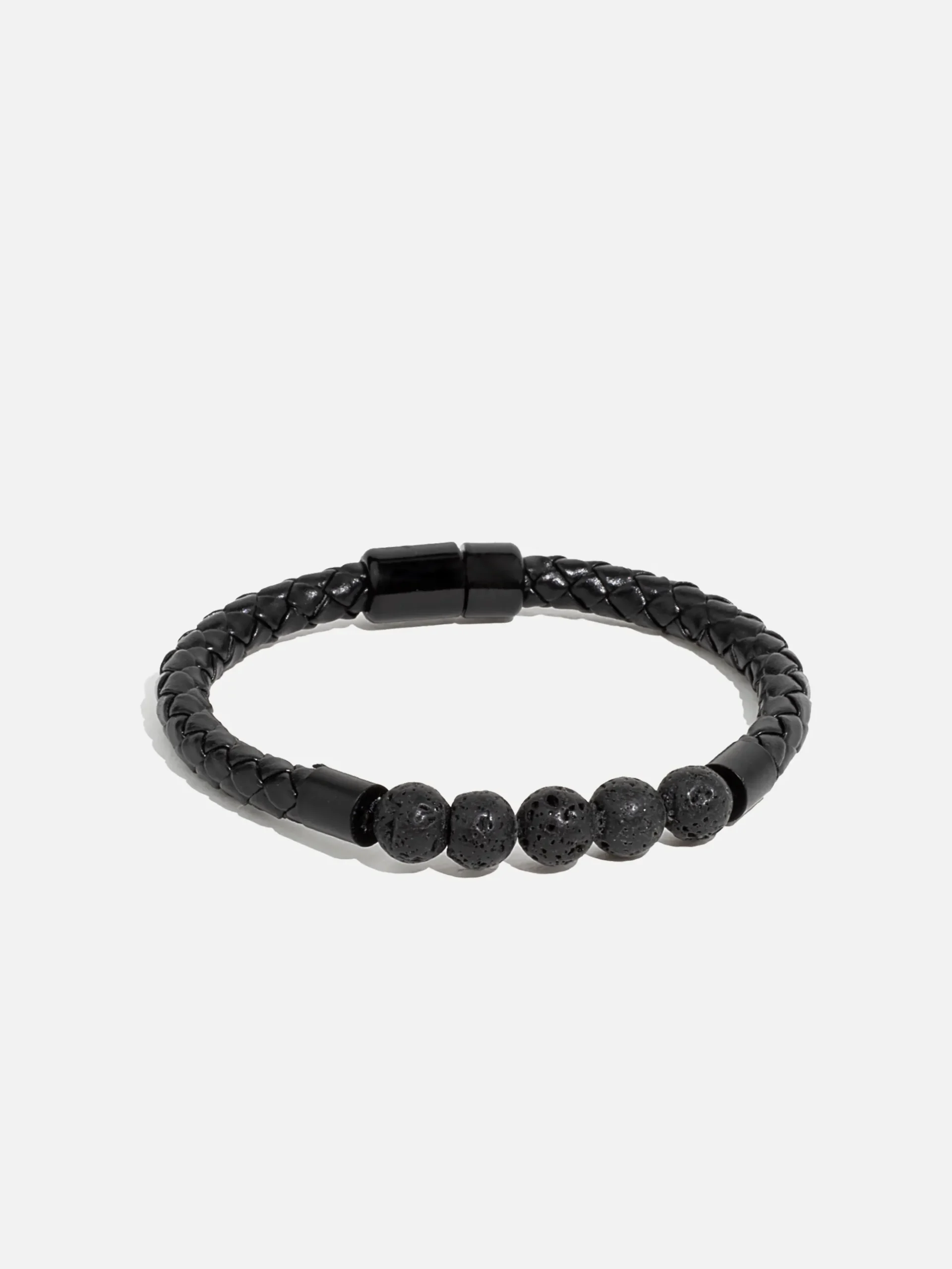 Svart flätat PU-läderarmband med svarta lavastenar för män