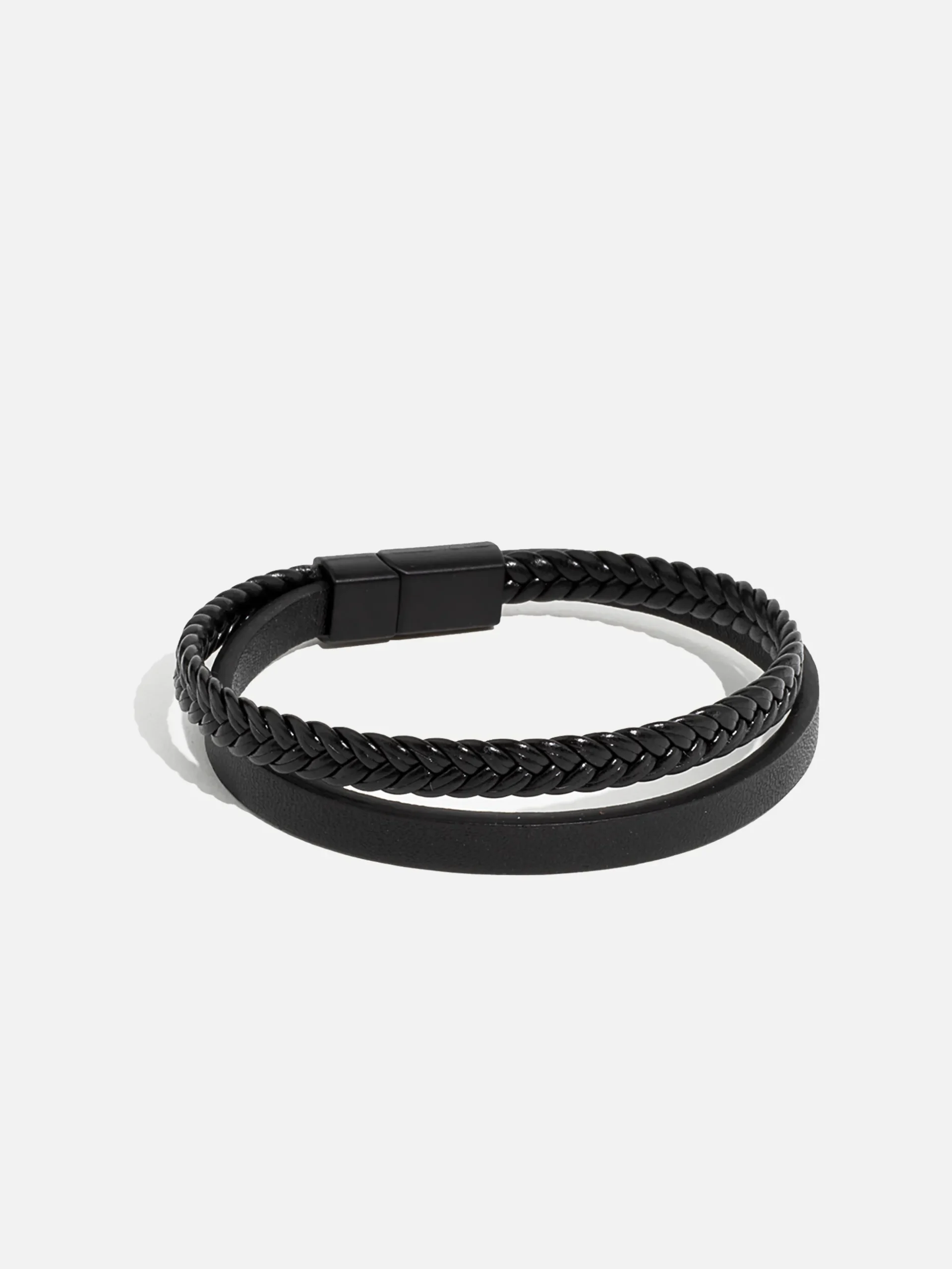 Svart PU-läderarmband med 2 snören och magnetlås för män