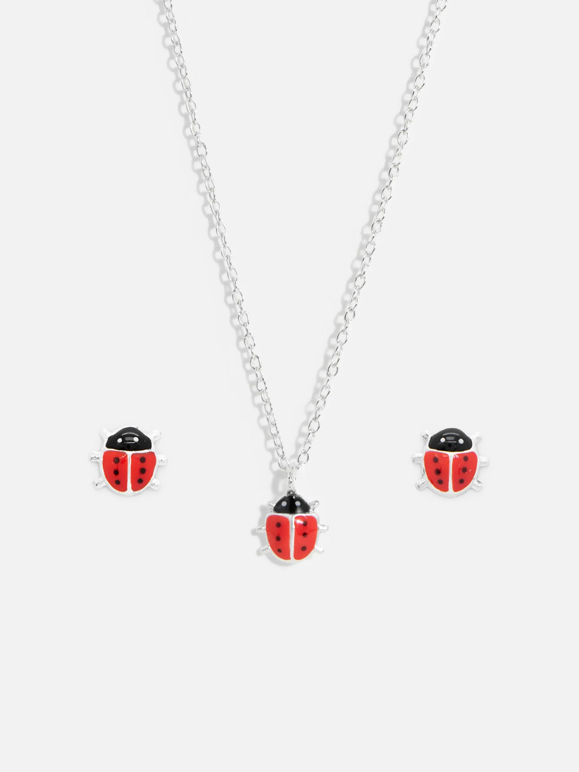 Ladybug set i äkta silver med halsband och örhängen för barn, elegant och tidlöst.