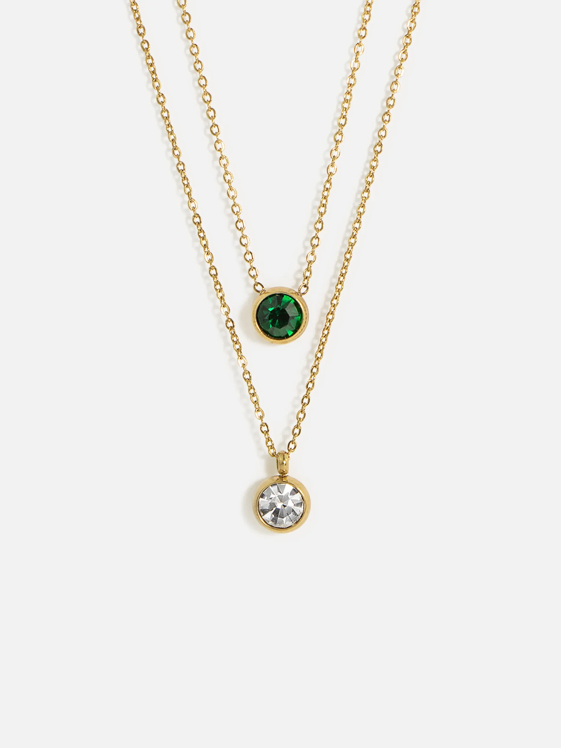 Halsband i 18K guldpläterat stål med mörk grön och klar kubisk zirkonia