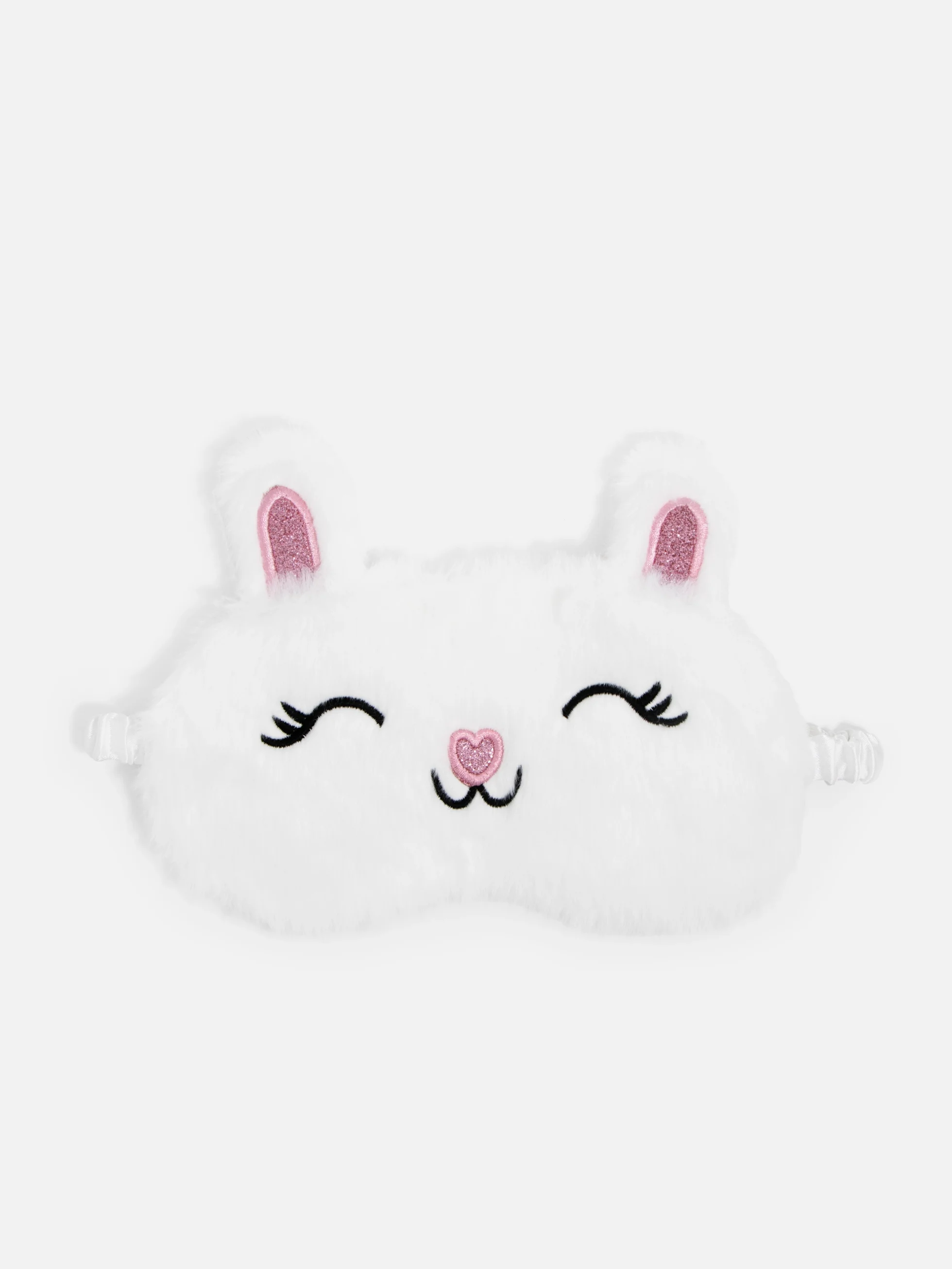 Vit plush sovmask för barn, kaninmotiv – mjuk och rolig design.