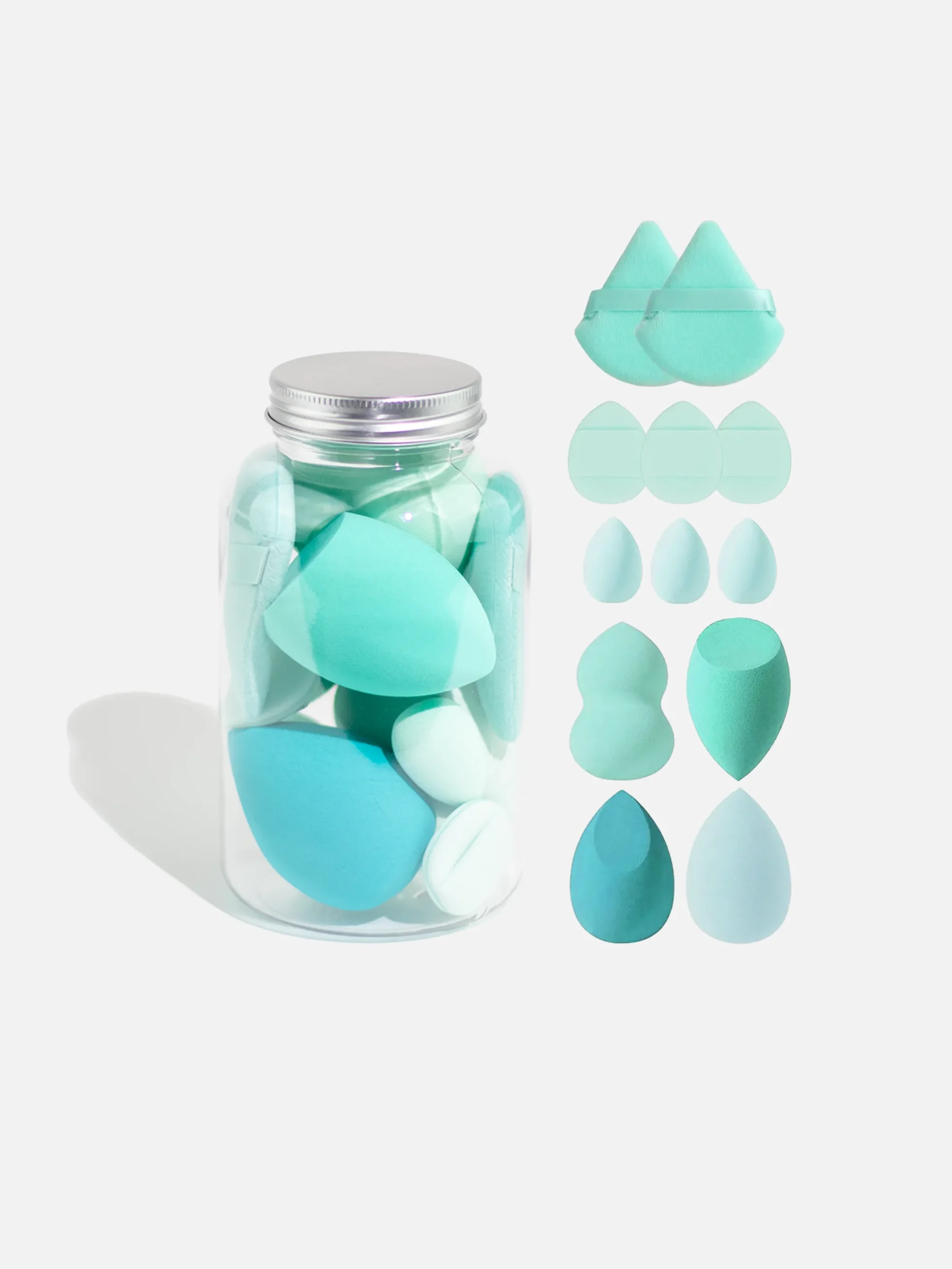 Set av 12 Makeup Blender sminksvampar i olika former och storlekar.