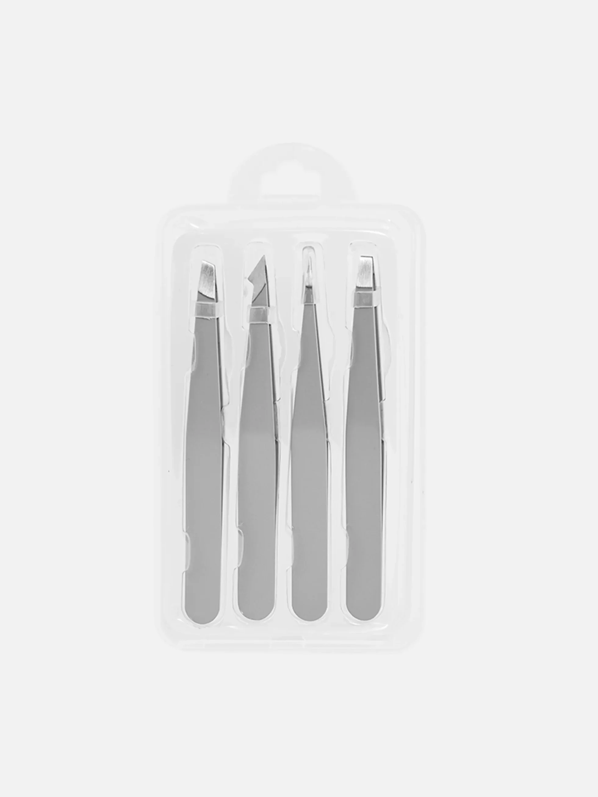 Grå tweezer set 4st för precisionsplockning och skönhetsvård.
