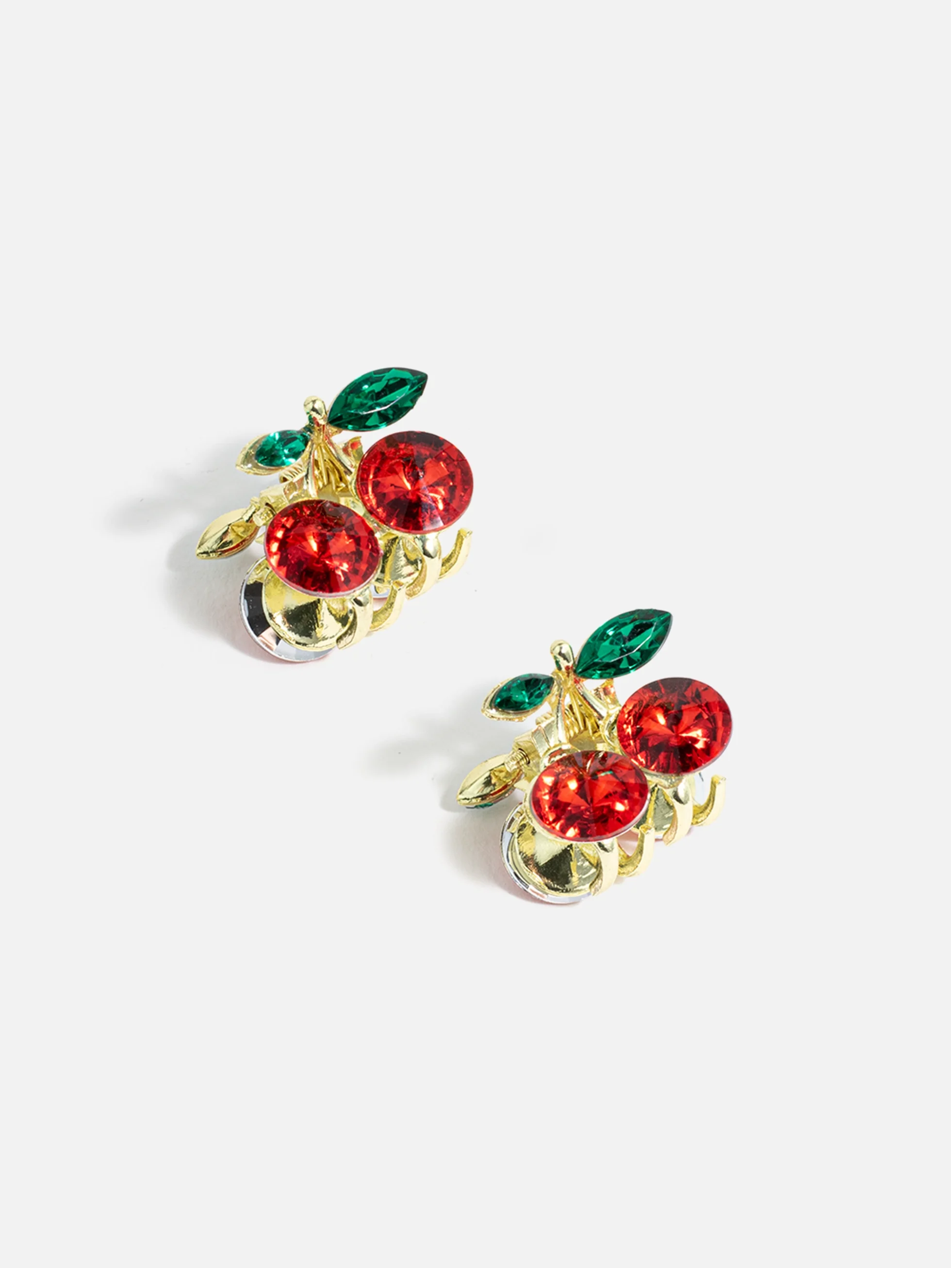 Körsbärsdesign små metall hårklämmor i rött och grönt, perfekt för barn och damer, stilfull och lekfull håraccessoar i 2-pack.