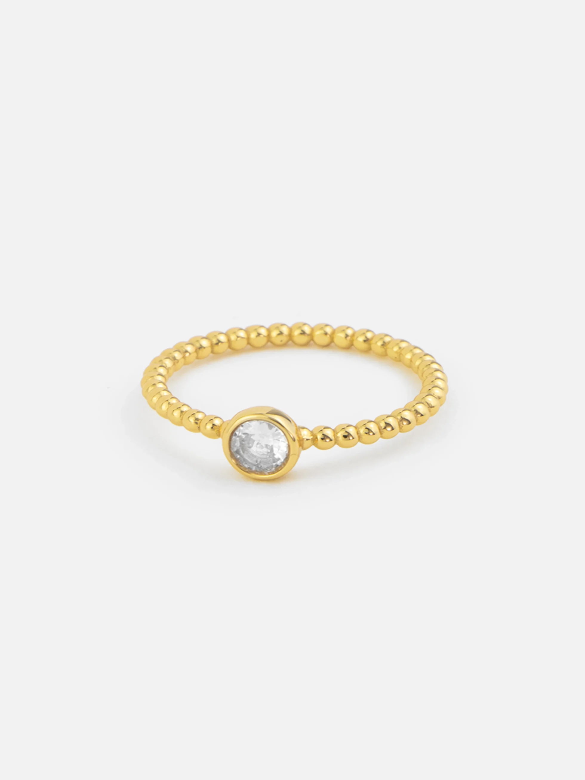 Guldpläterad äkta silverring med pärlkedja-design och kubisk zirkonia.