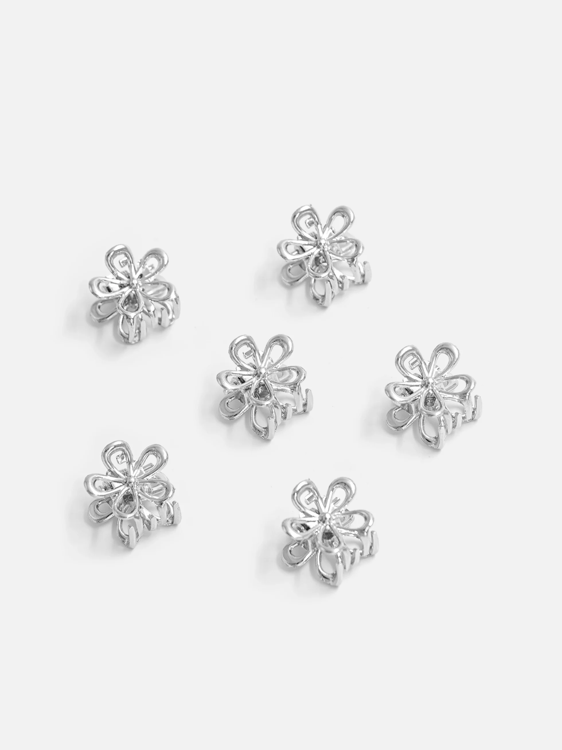 Blomformade hårklämmor 6-pack – små silver hårklämmor i blomdesign